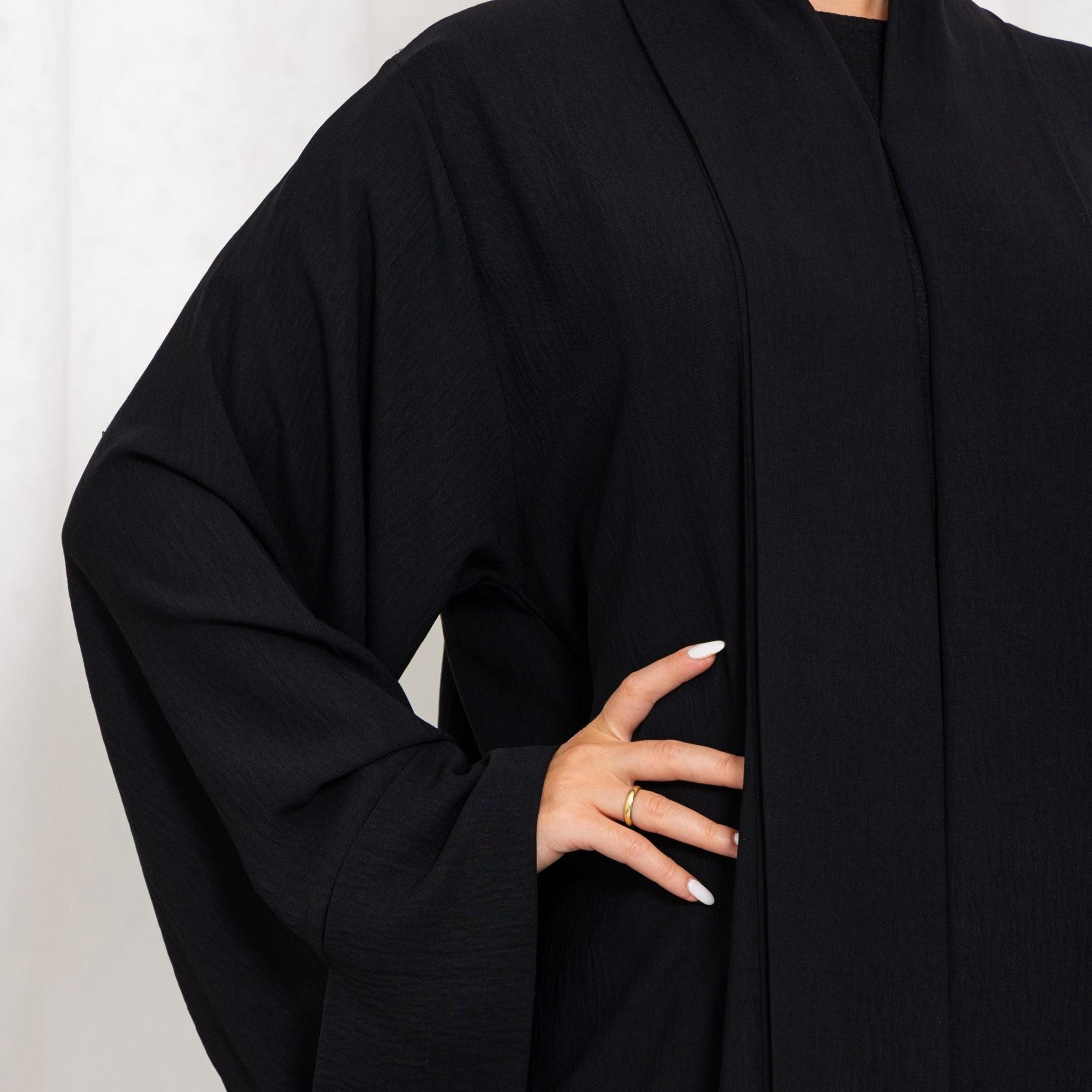 Nikias Black Kimono Sleeves CY Fabric Women's Abaya-women-arabicclothing-abayas-image-2