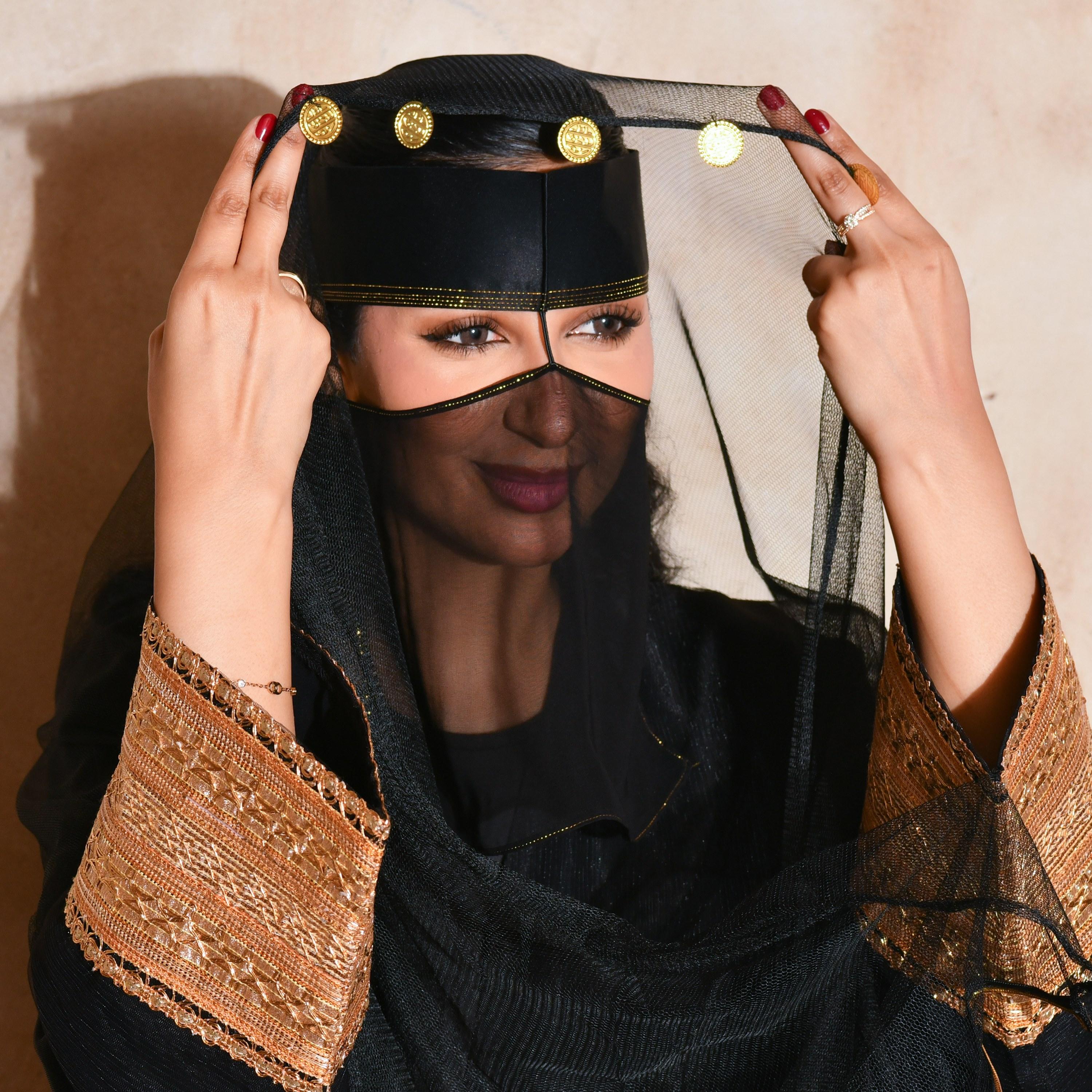 Hawraa Plain Gota Work Sleeves Abaya with Coin Embellished Niqab-women-arabicclothing-abayas-image-3