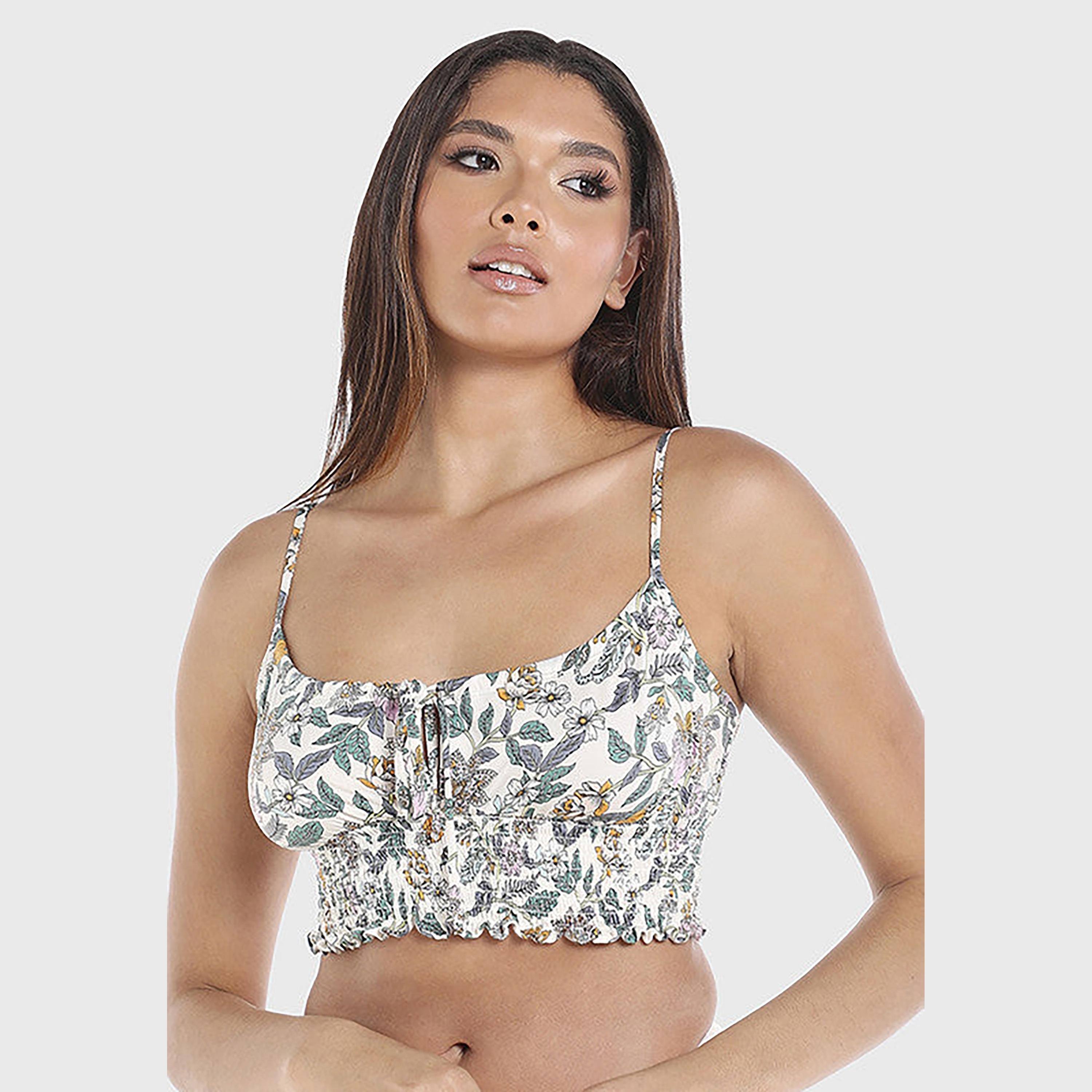 Isla & Evie Floral Shoulder Strap Sleeveless Women's Crop Top-women-clothing-nightwear-pyjamas-tops-image-1