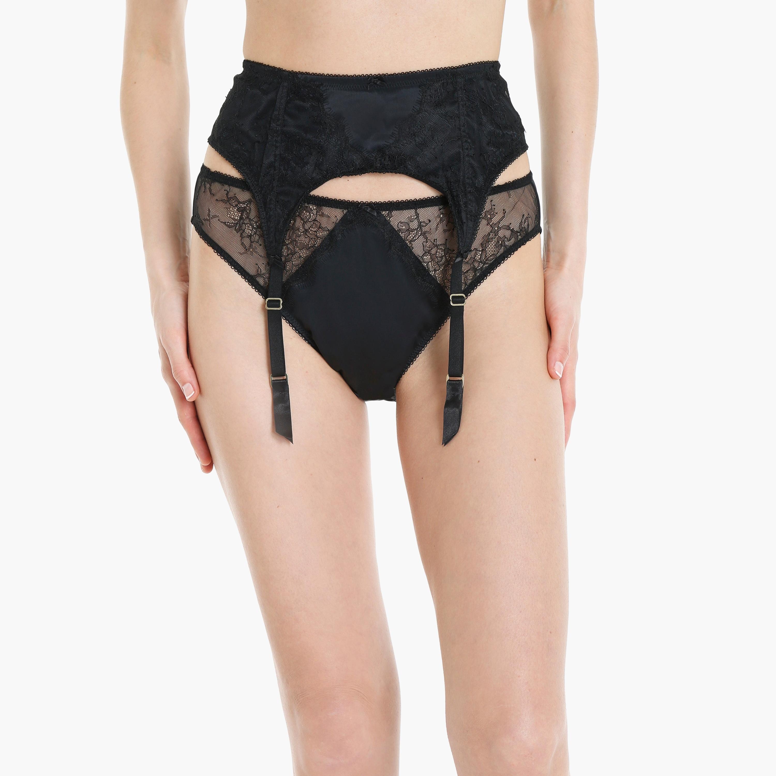 حزام Suspender نسائي أسود متوسط ​​التغطية من Isla & Evie-women-clothing-lingerie-panties-image-1