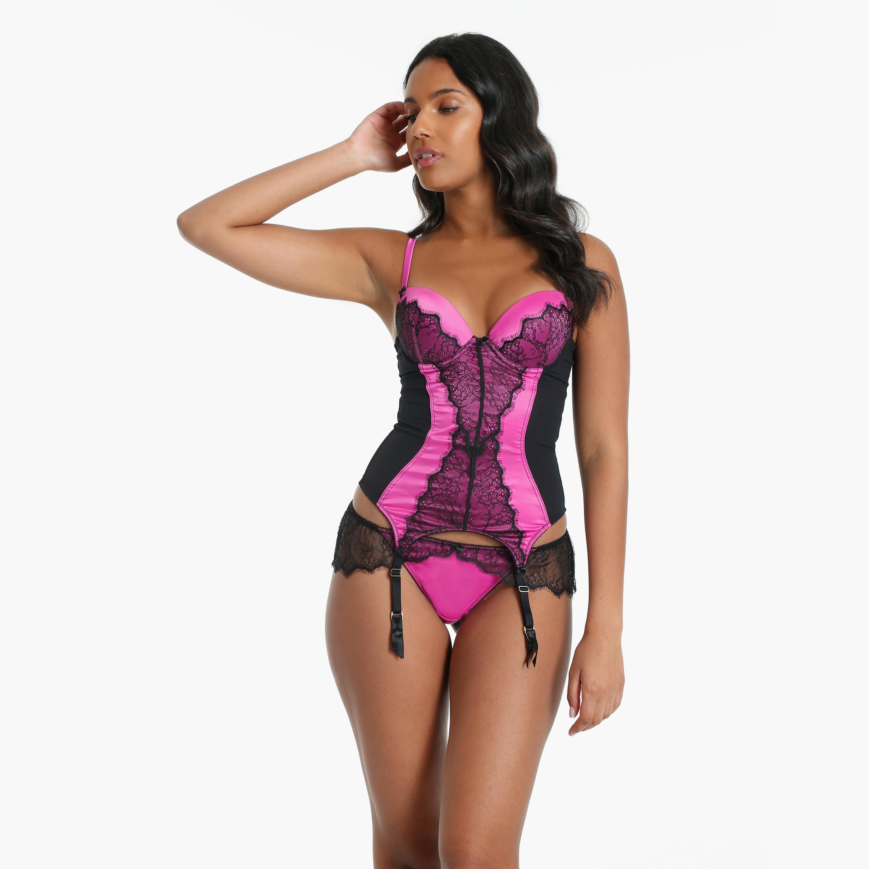 La Senza Sexy Padded Wired Medium Support Pink Bustier Women's Corset Bustier Bra-women-clothing-lingerie-corsets-image-2
