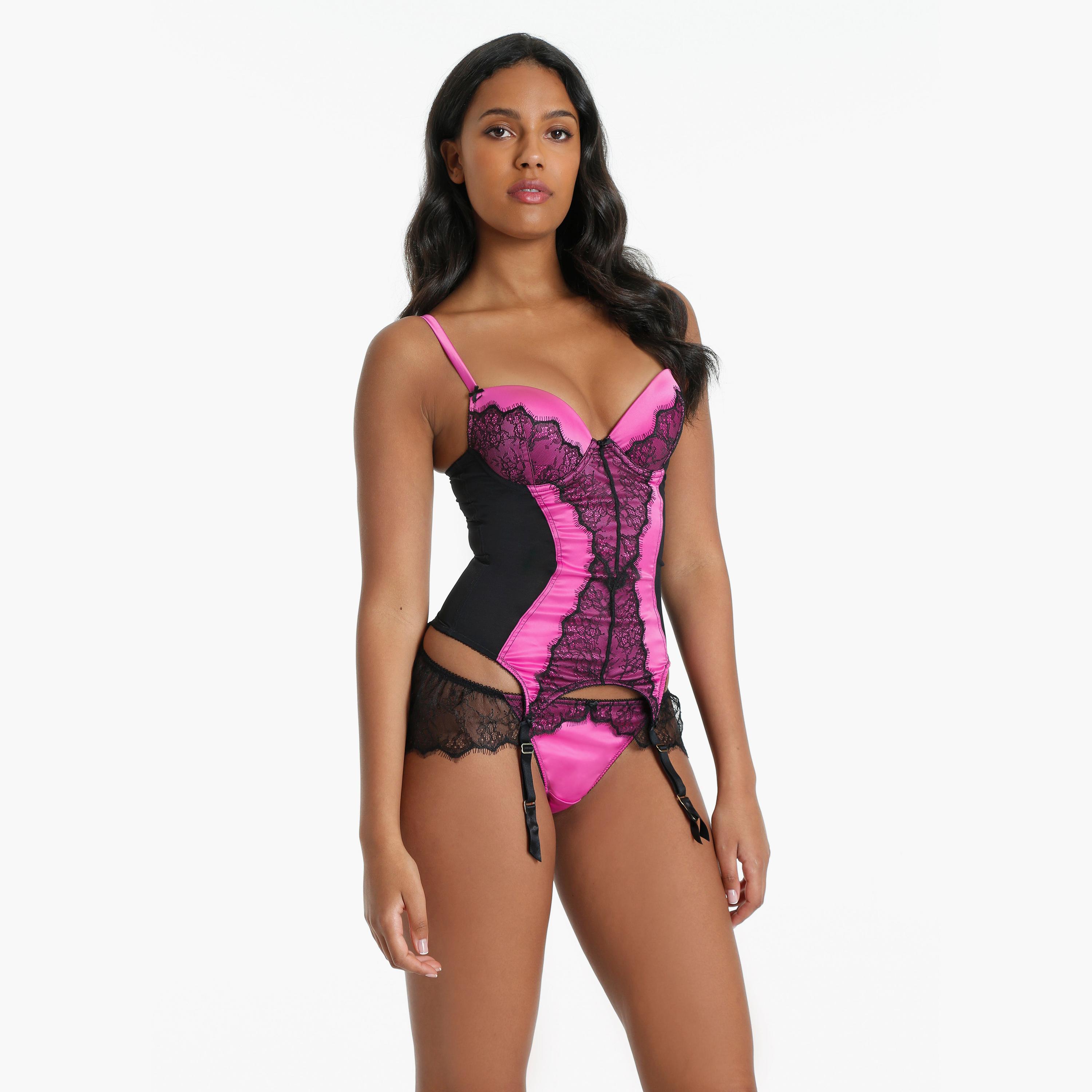 La Senza Sexy Padded Wired Medium Support Pink Bustier Women's Corset Bustier Bra-women-clothing-lingerie-corsets-image-3