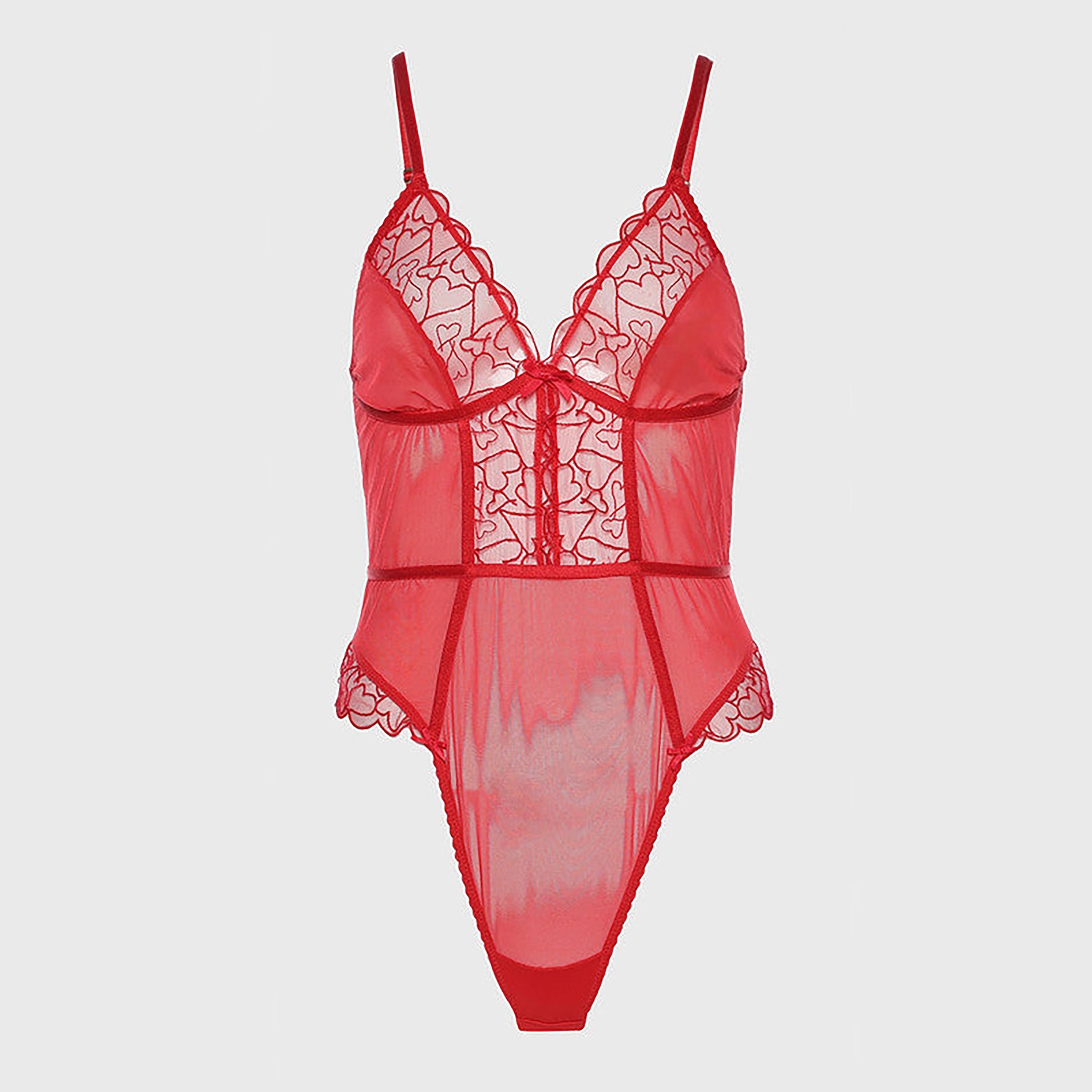 Isla & Evie Non-Padded Non-Wired Ribbon Red Women's Ruby Bodysuit-women-clothing-lingerie-corsets-image-1