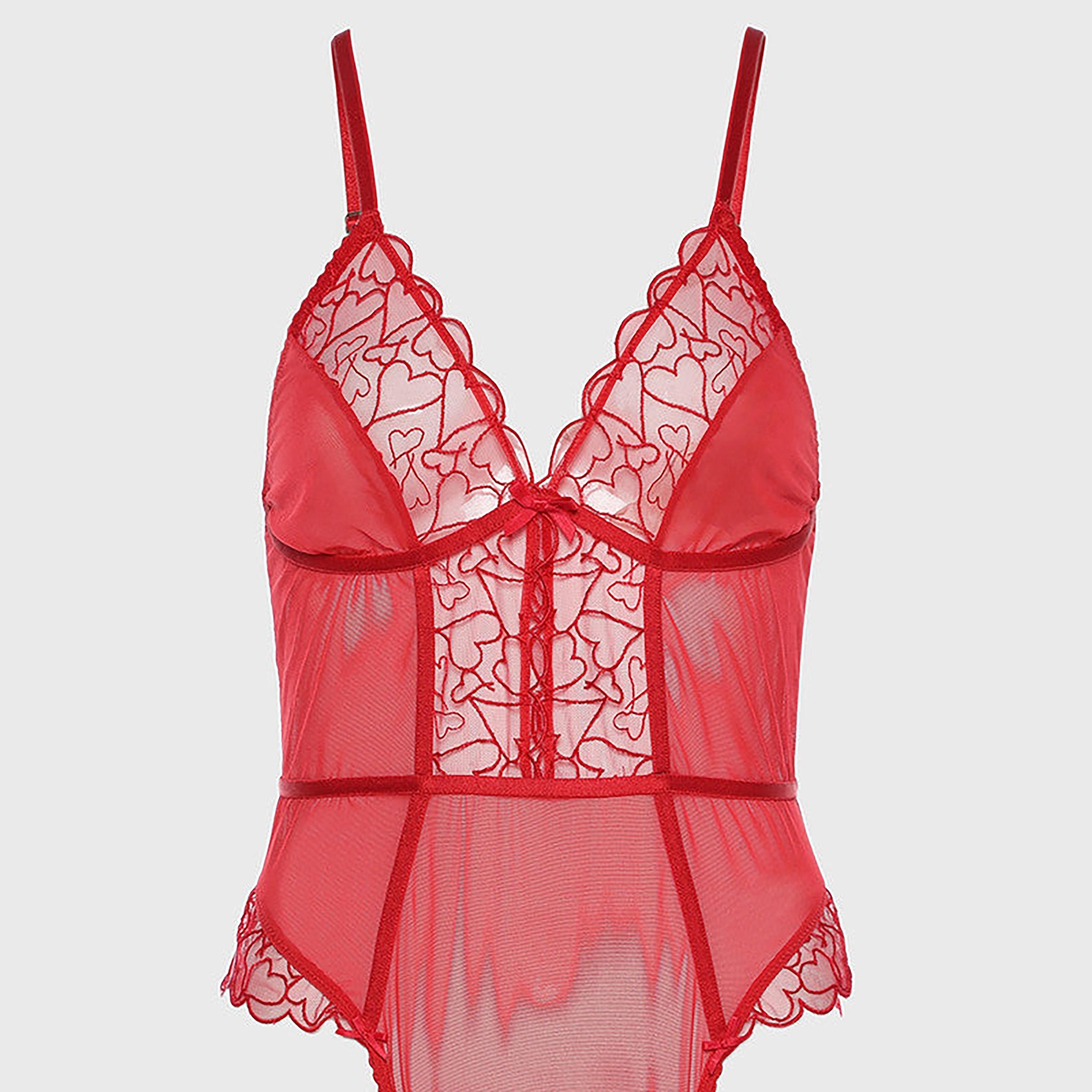 Isla & Evie Non-Padded Non-Wired Ribbon Red Women's Ruby Bodysuit-women-clothing-lingerie-corsets-image-2