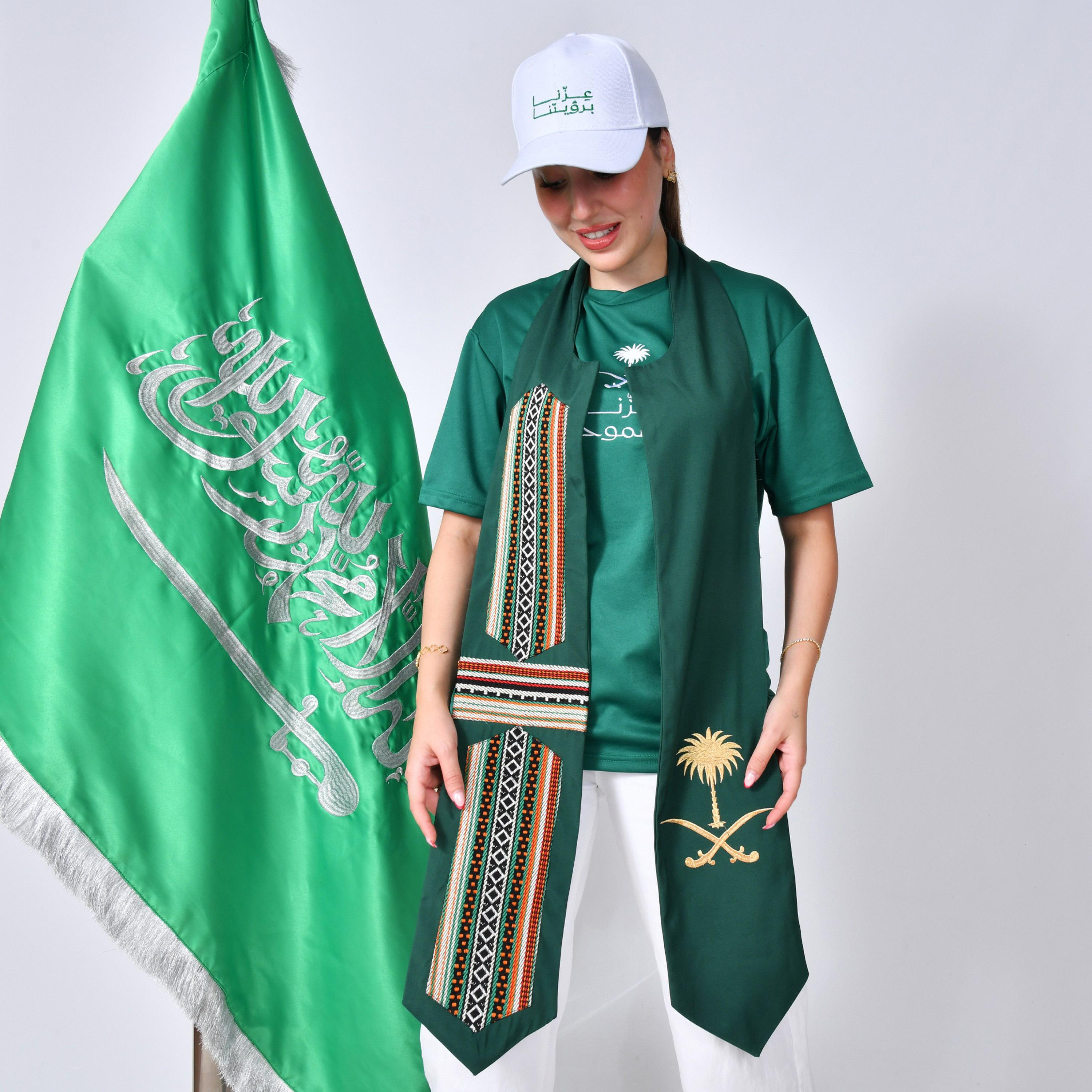 Hawraa Green Embroidered KSA National Day Unisex Scarf-men-scarvesandgloves-image-1