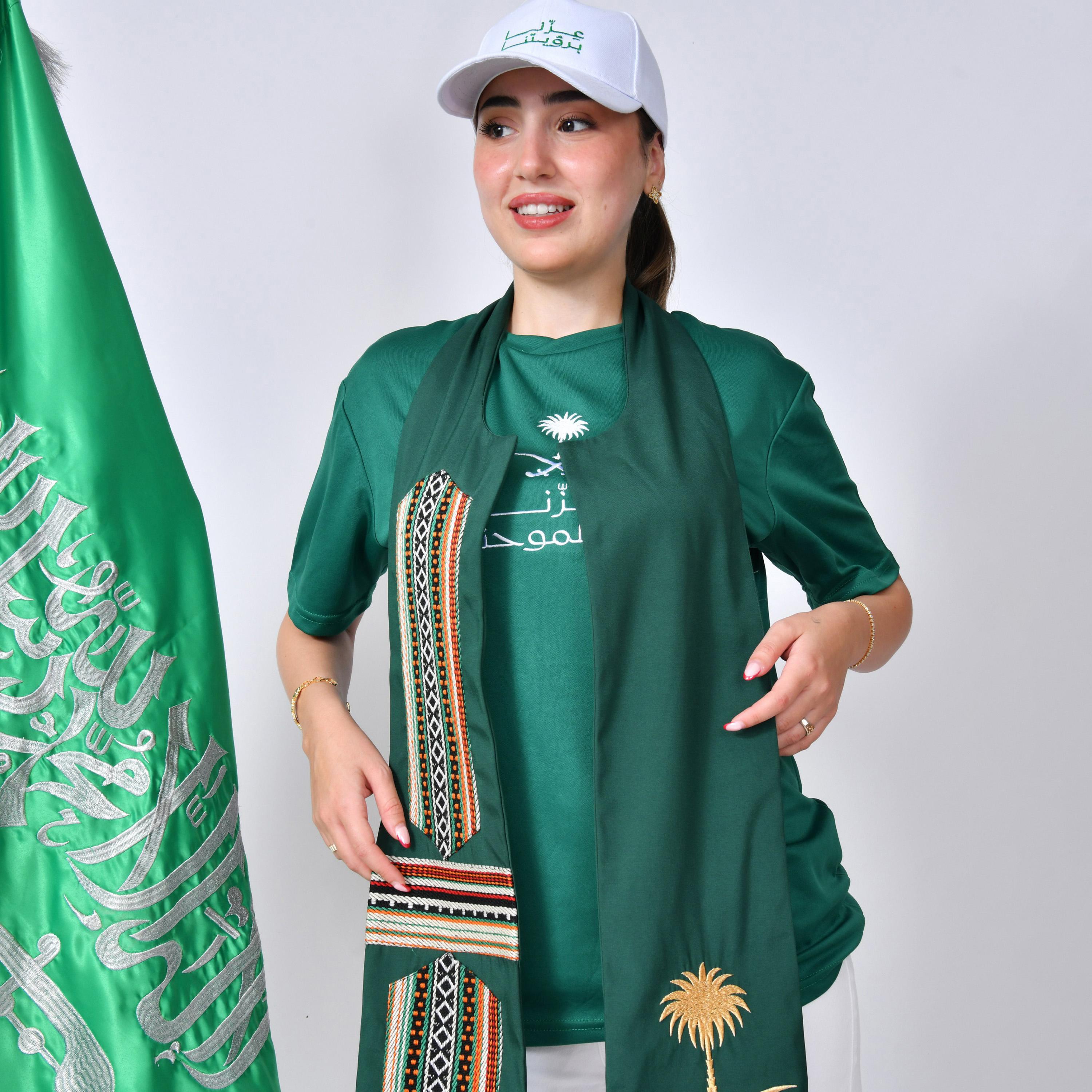 Hawraa Green Embroidered KSA National Day Unisex Scarf-men-scarvesandgloves-image-2