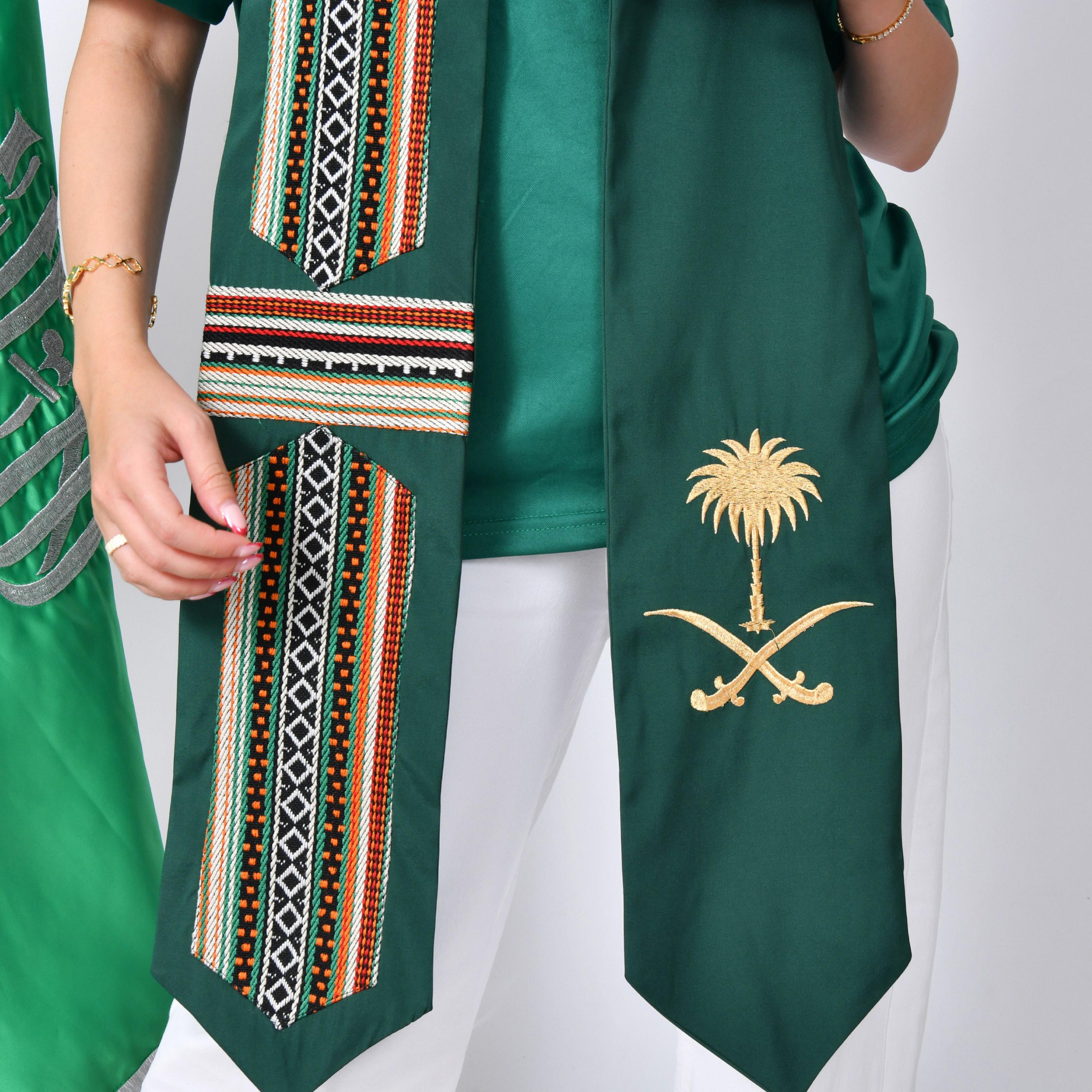 Hawraa Green Embroidered KSA National Day Unisex Scarf-men-scarvesandgloves-image-3