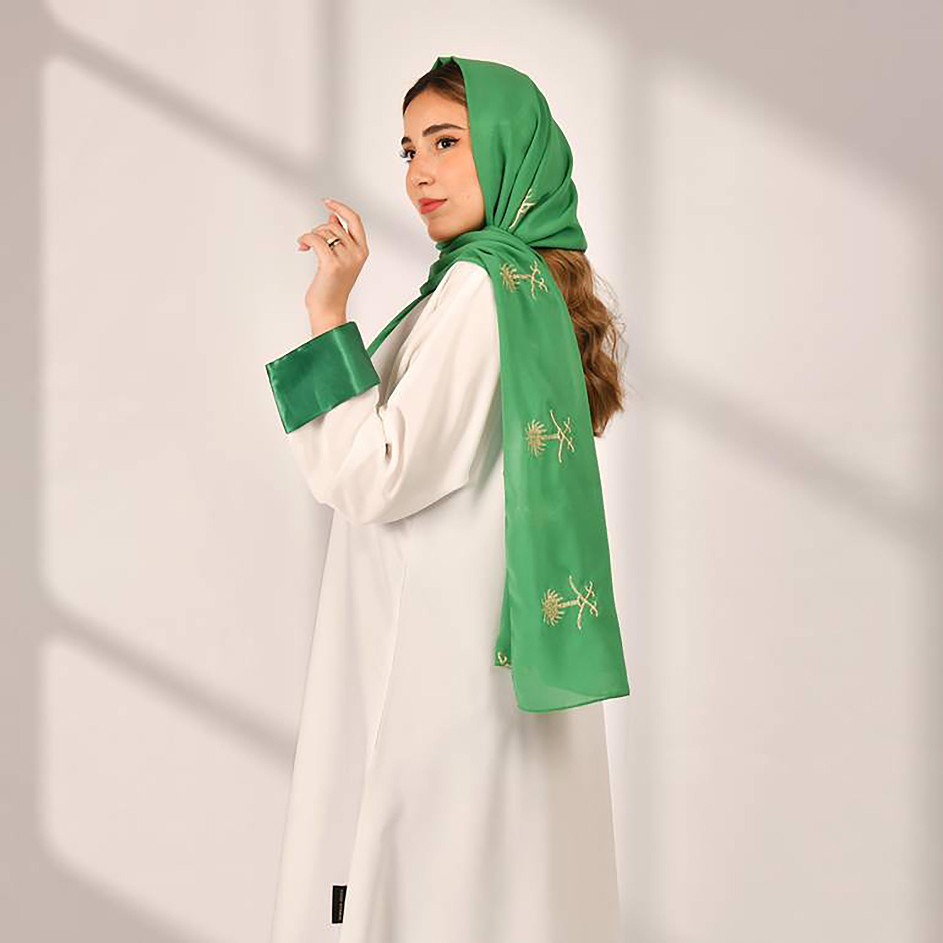 Hawraa Green Plain Satin Hijab-women-arabicclothing-headscarf-hijab-image-4