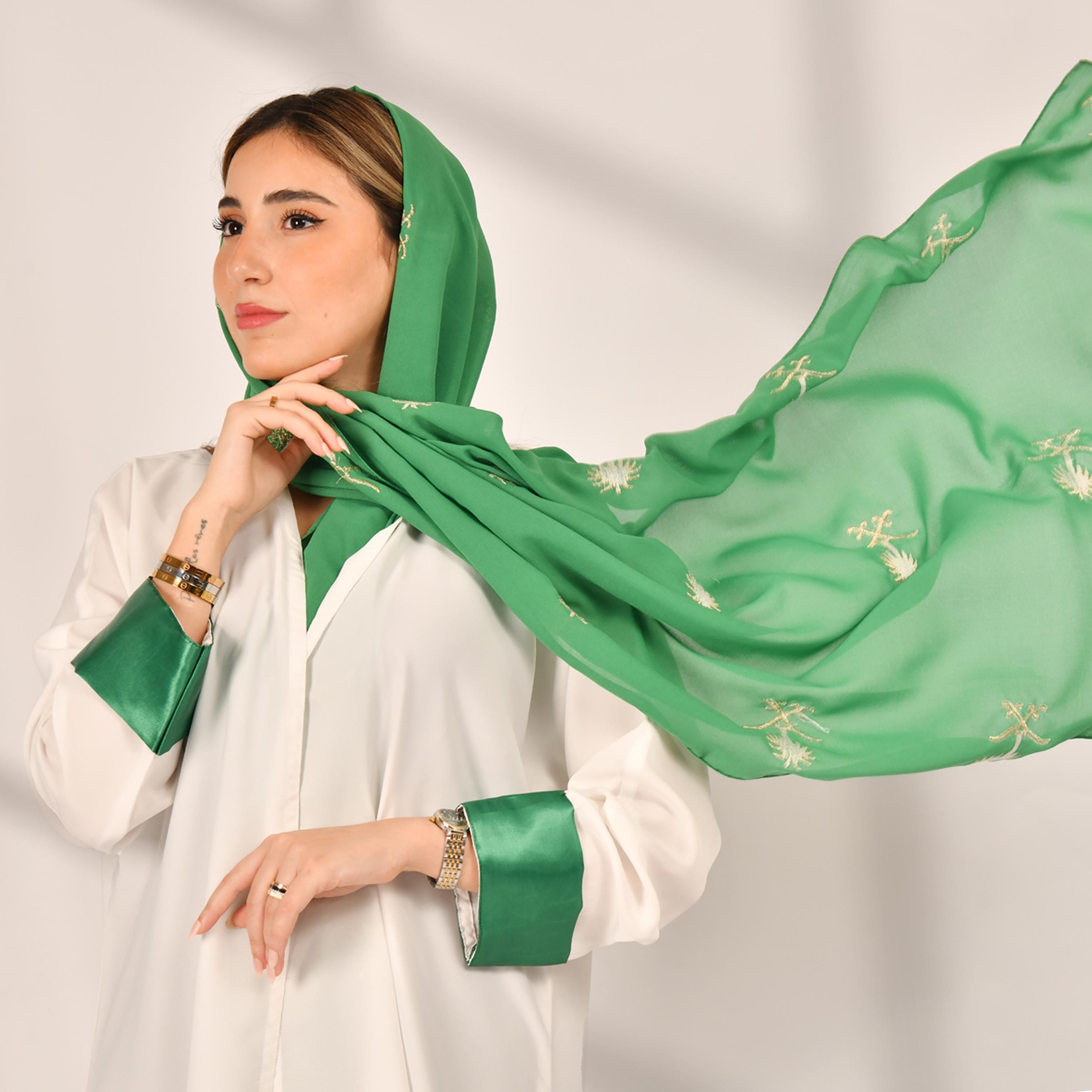 Hawraa Green Plain Satin Hijab-women-arabicclothing-headscarf-hijab-image-2