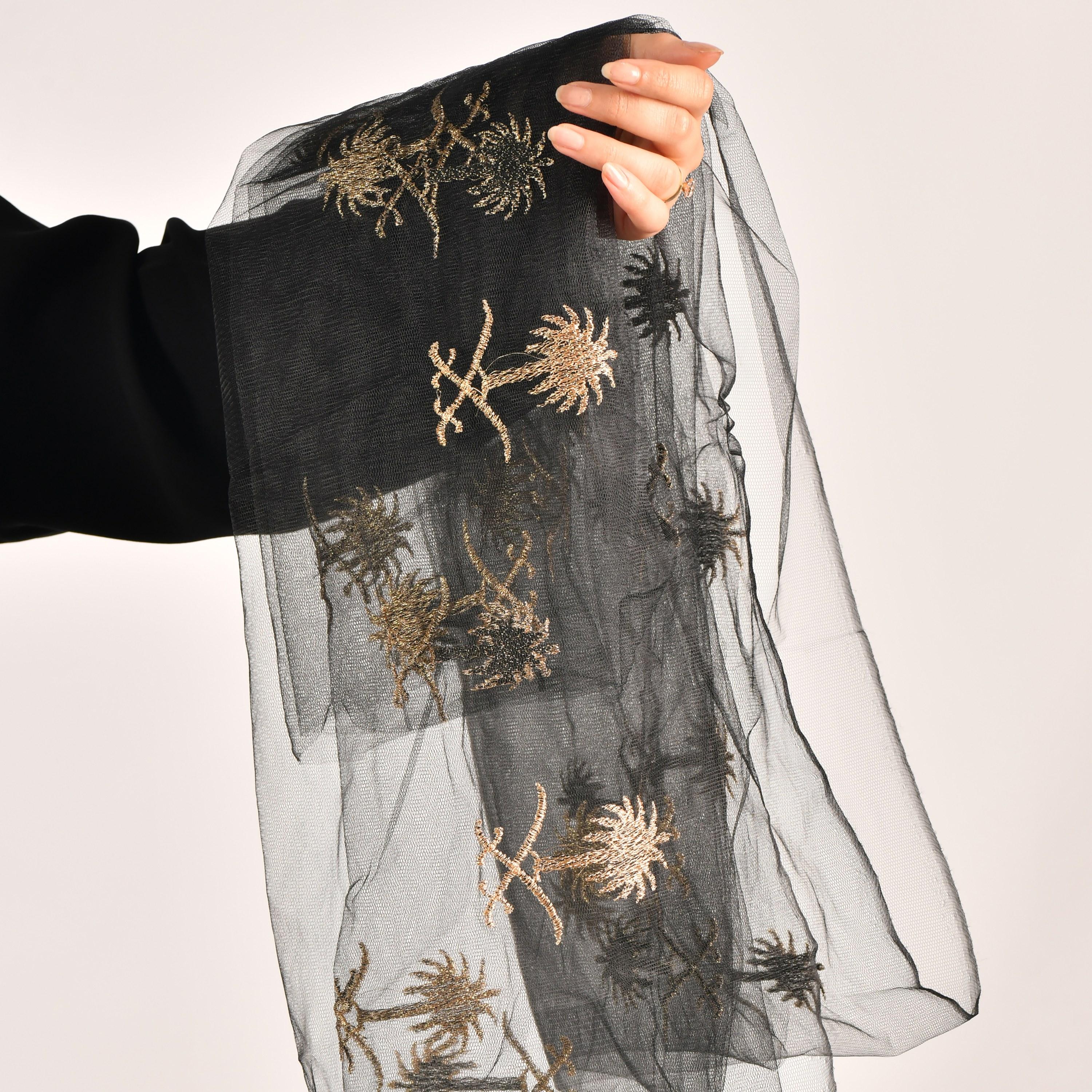 Hawraa Black Embroidered Crepe Hijab-women-arabicclothing-headscarf-hijab-image-4