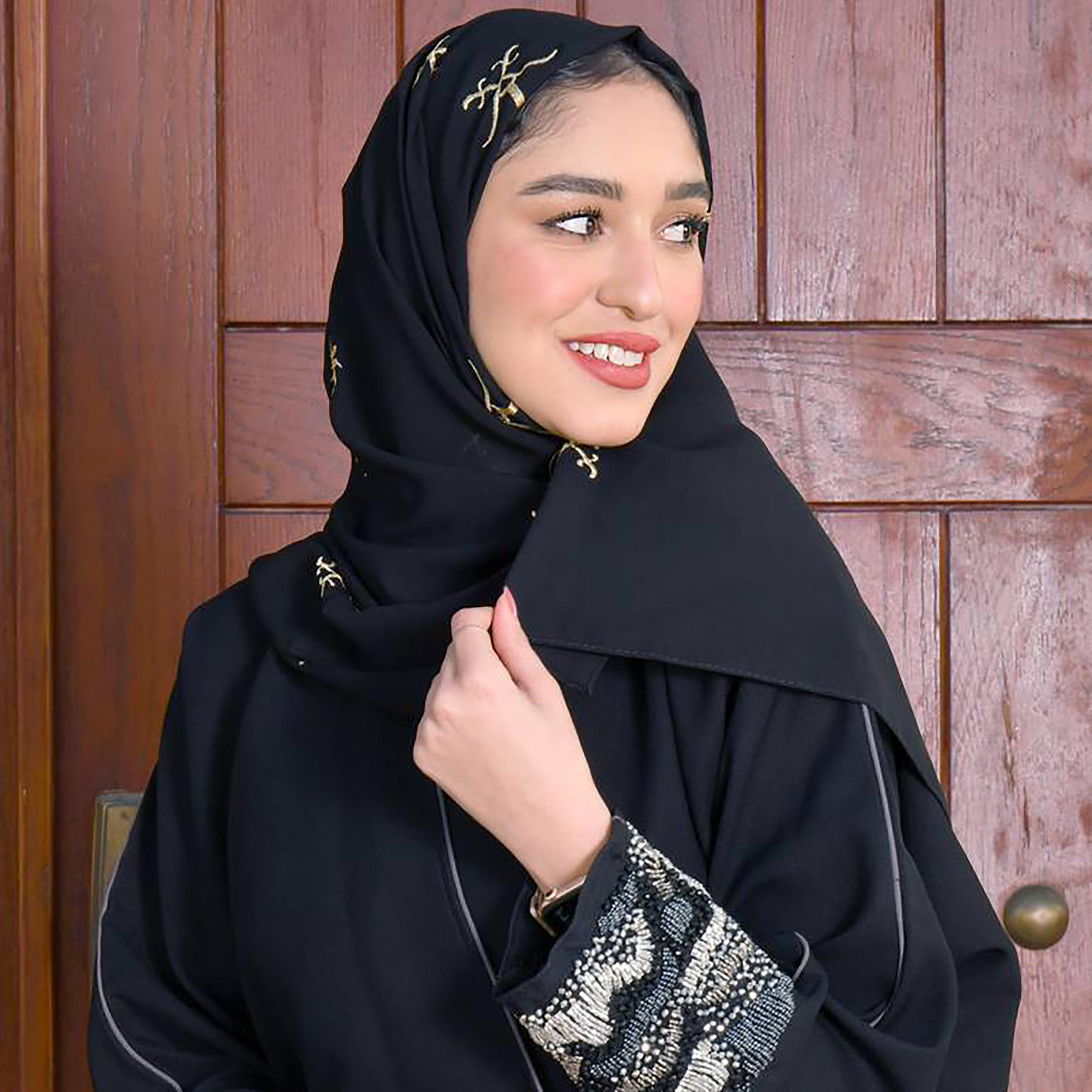 Hawraa Black Embroidered Crepe Hijab-women-arabicclothing-headscarf-hijab-image-1