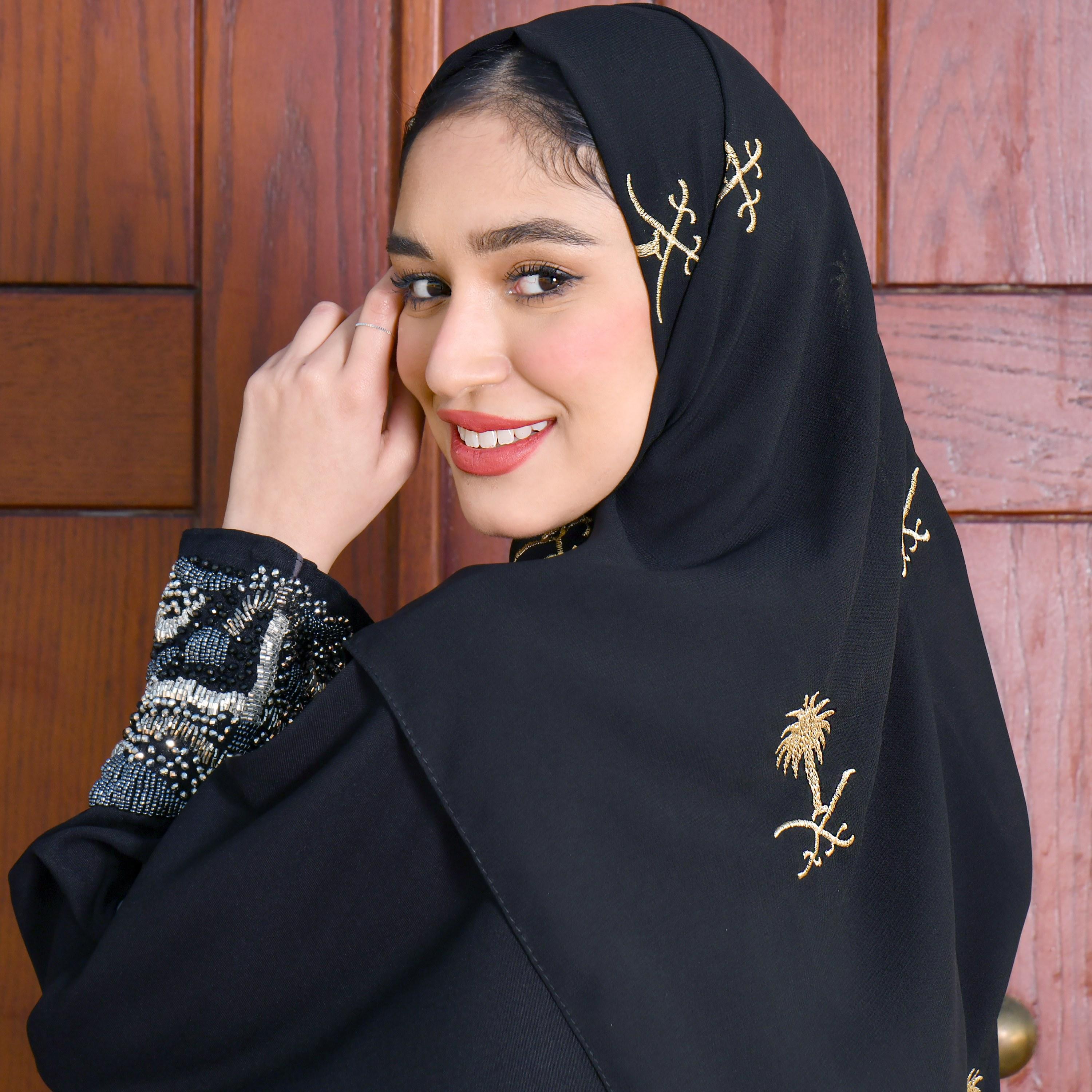 Hawraa Black Embroidered Crepe Hijab-women-arabicclothing-headscarf-hijab-image-2