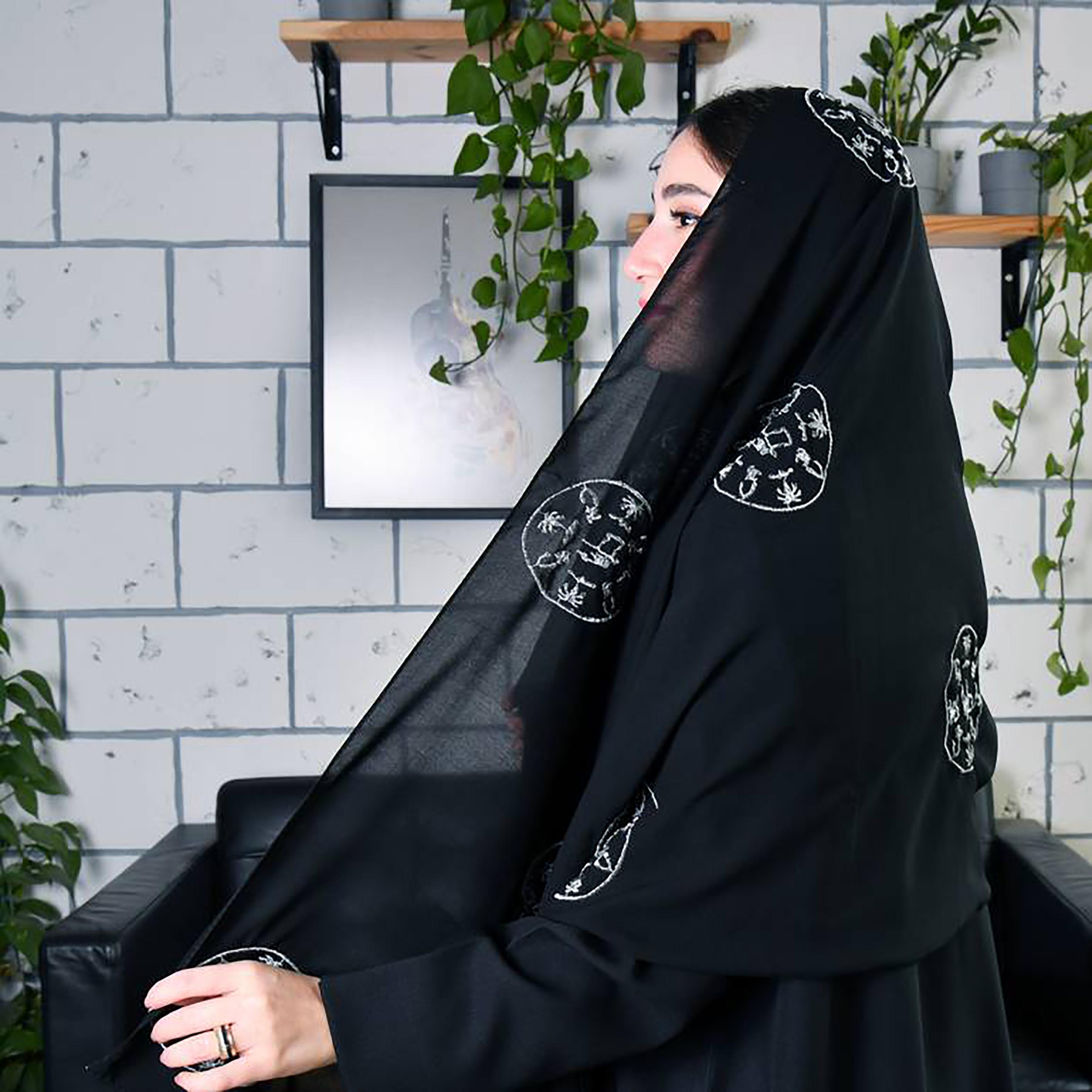 Hawraa Black Embroidered Satin Hijab-women-arabicclothing-headscarf-hijab-image-2