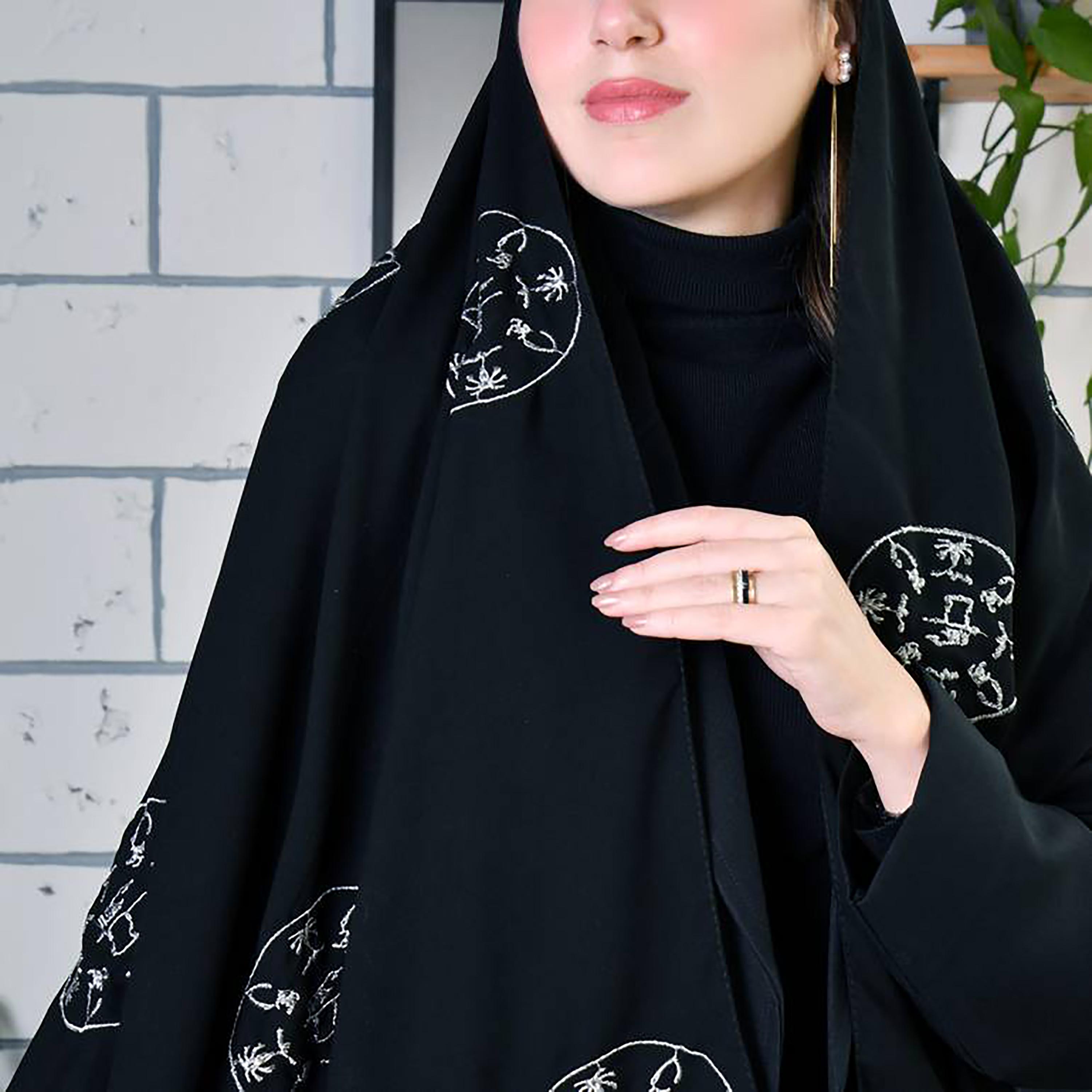Hawraa Black Embroidered Satin Hijab-women-arabicclothing-headscarf-hijab-image-3