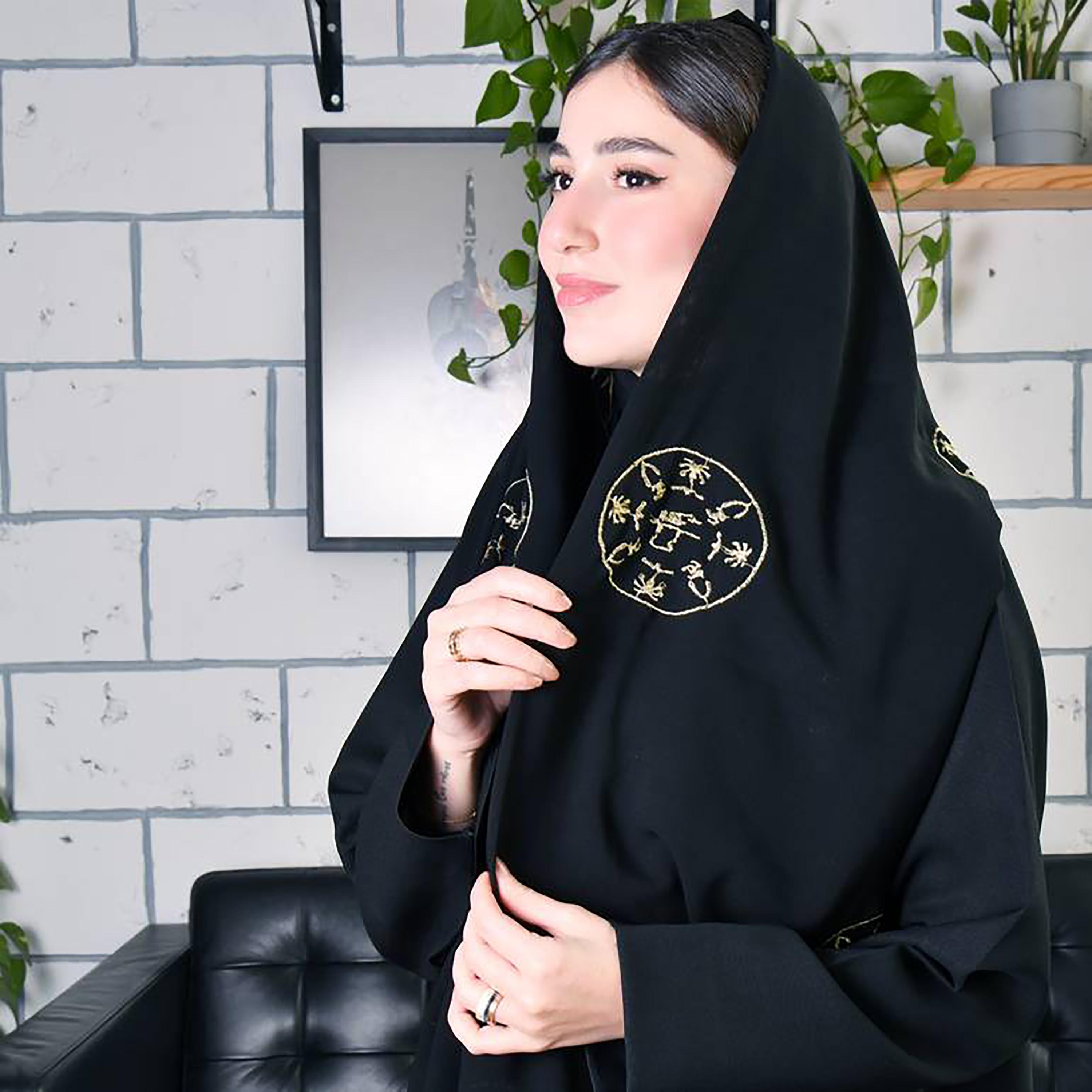 Hawraa Black Embroidered Satin Hijab-women-arabicclothing-headscarf-hijab-image-1