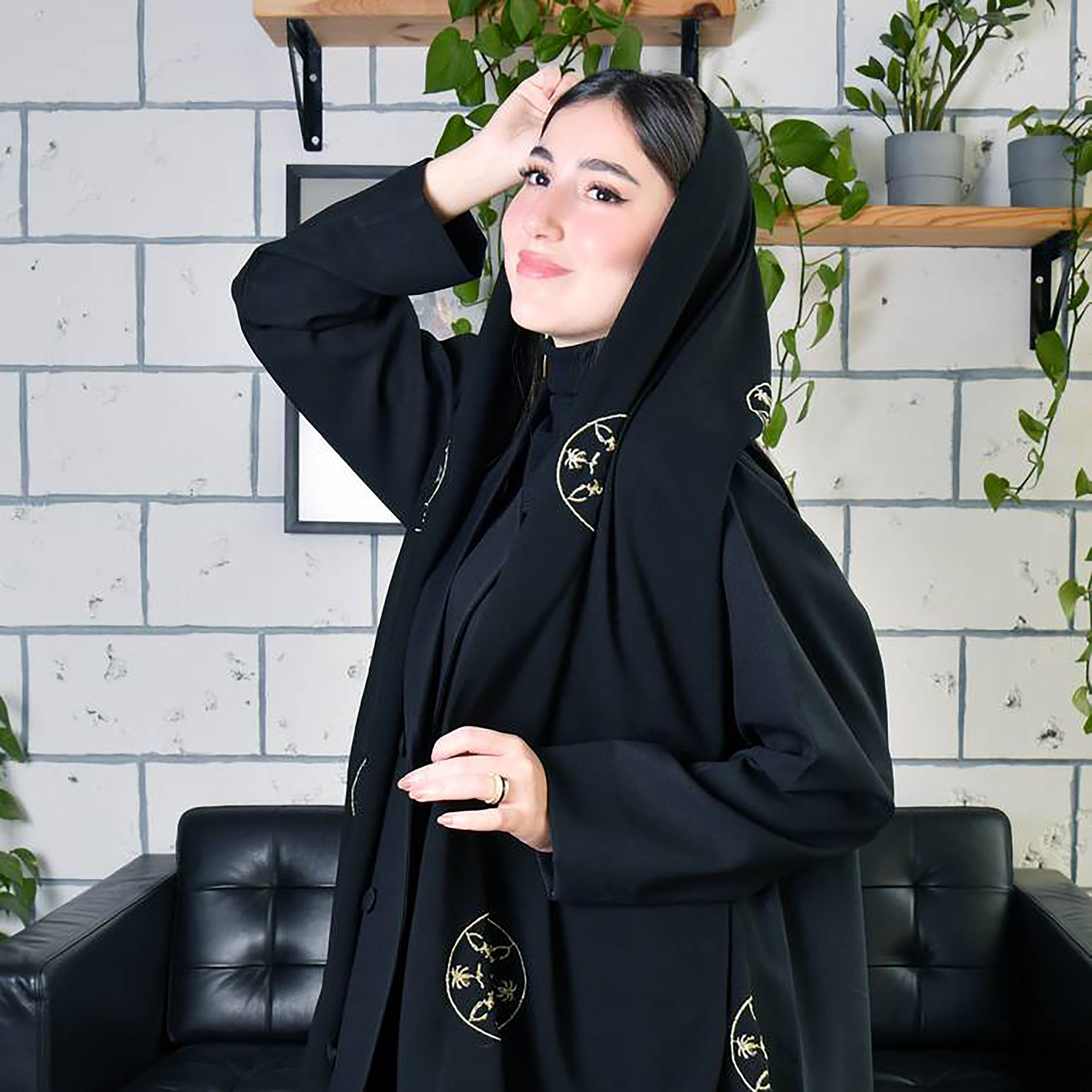 Hawraa Black Embroidered Satin Hijab-women-arabicclothing-headscarf-hijab-image-2