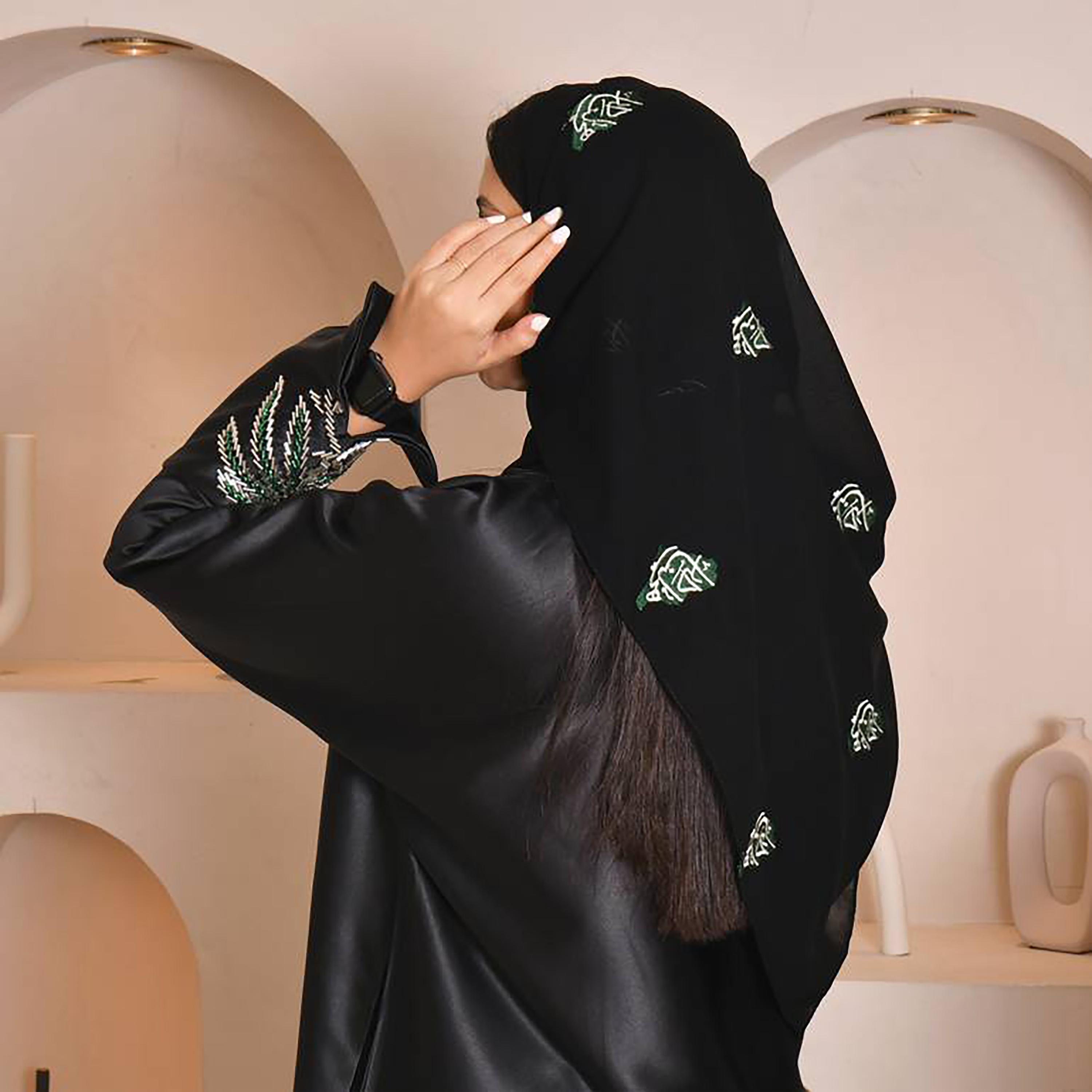 Hawraa Black Embroidered Crepe Hijab-women-arabicclothing-headscarf-hijab-image-2