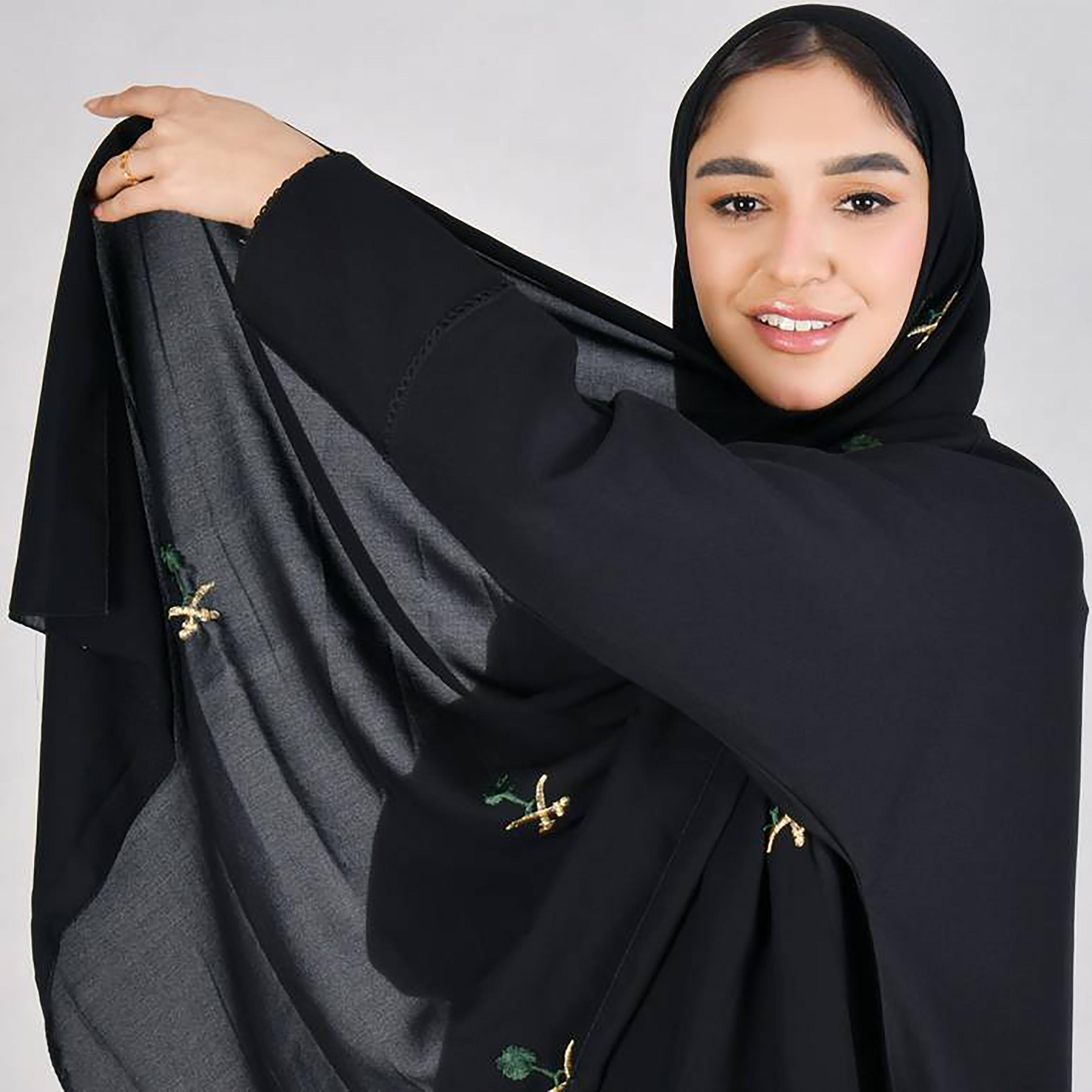 Hawraa Black Embroidered Satin Hijab-women-arabicclothing-headscarf-hijab-image-1