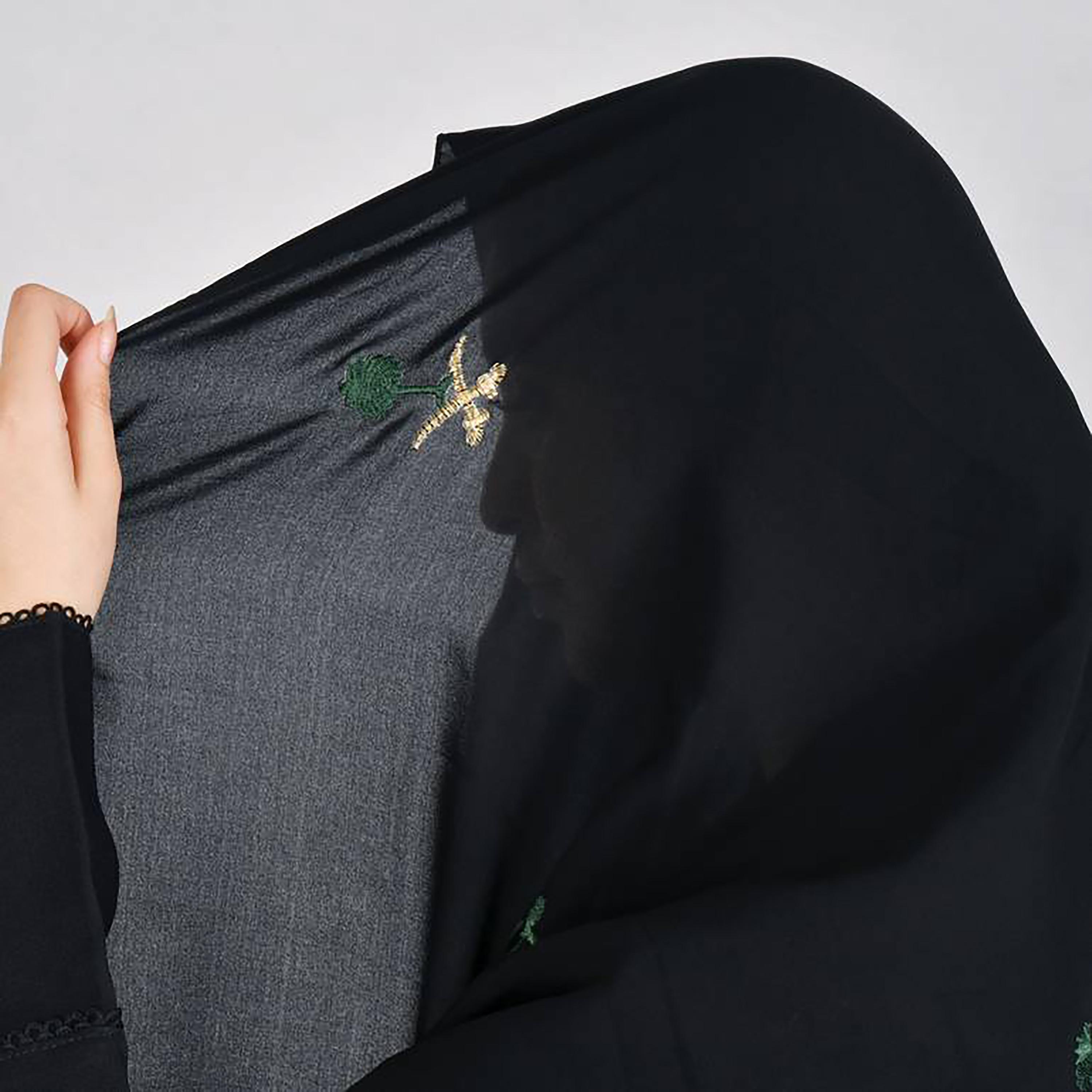 Hawraa Black Embroidered Satin Hijab-women-arabicclothing-headscarf-hijab-image-2