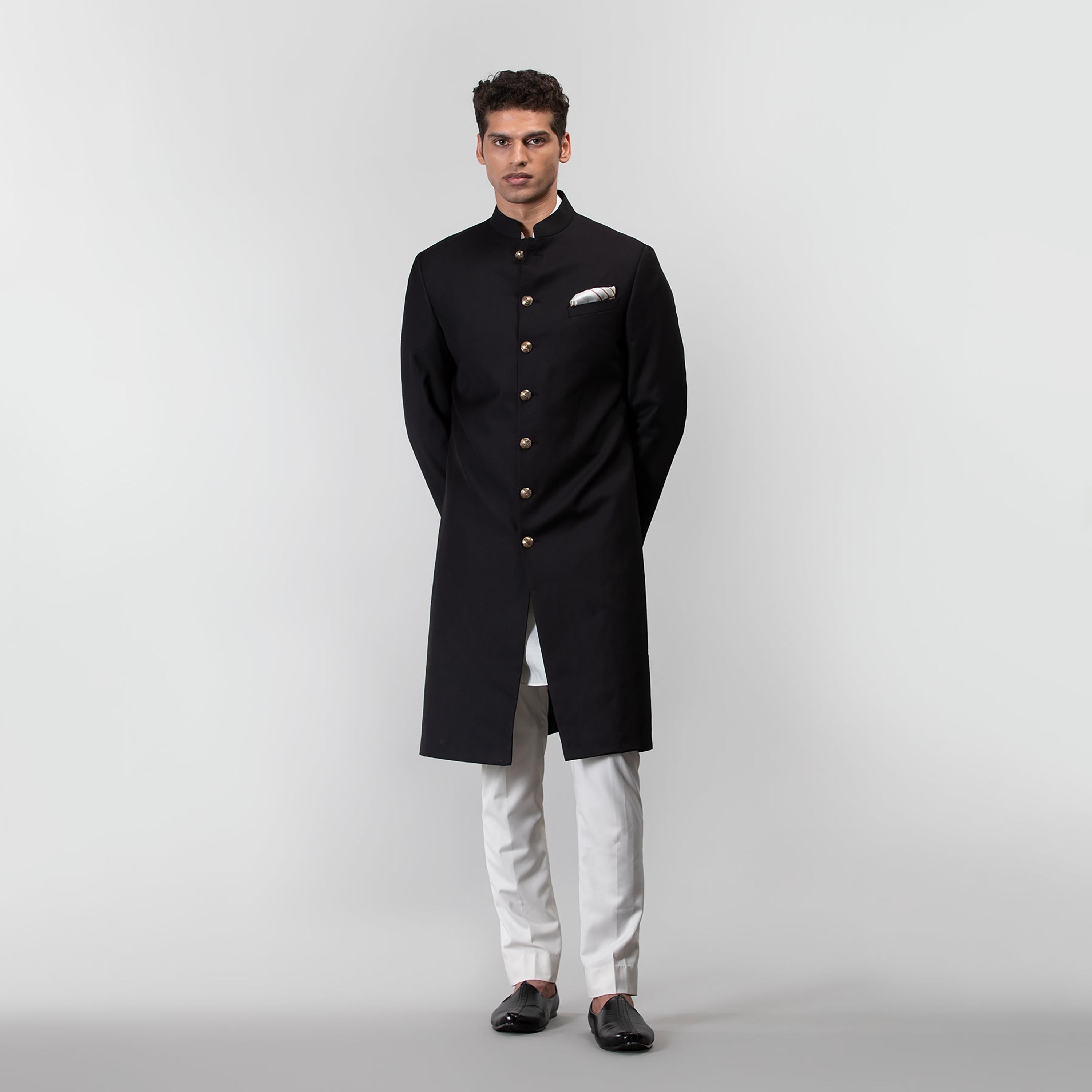 Suigarh Black Plain Festive Sherwani Set-men-clothing-ethnicwear-sherwani-image-1