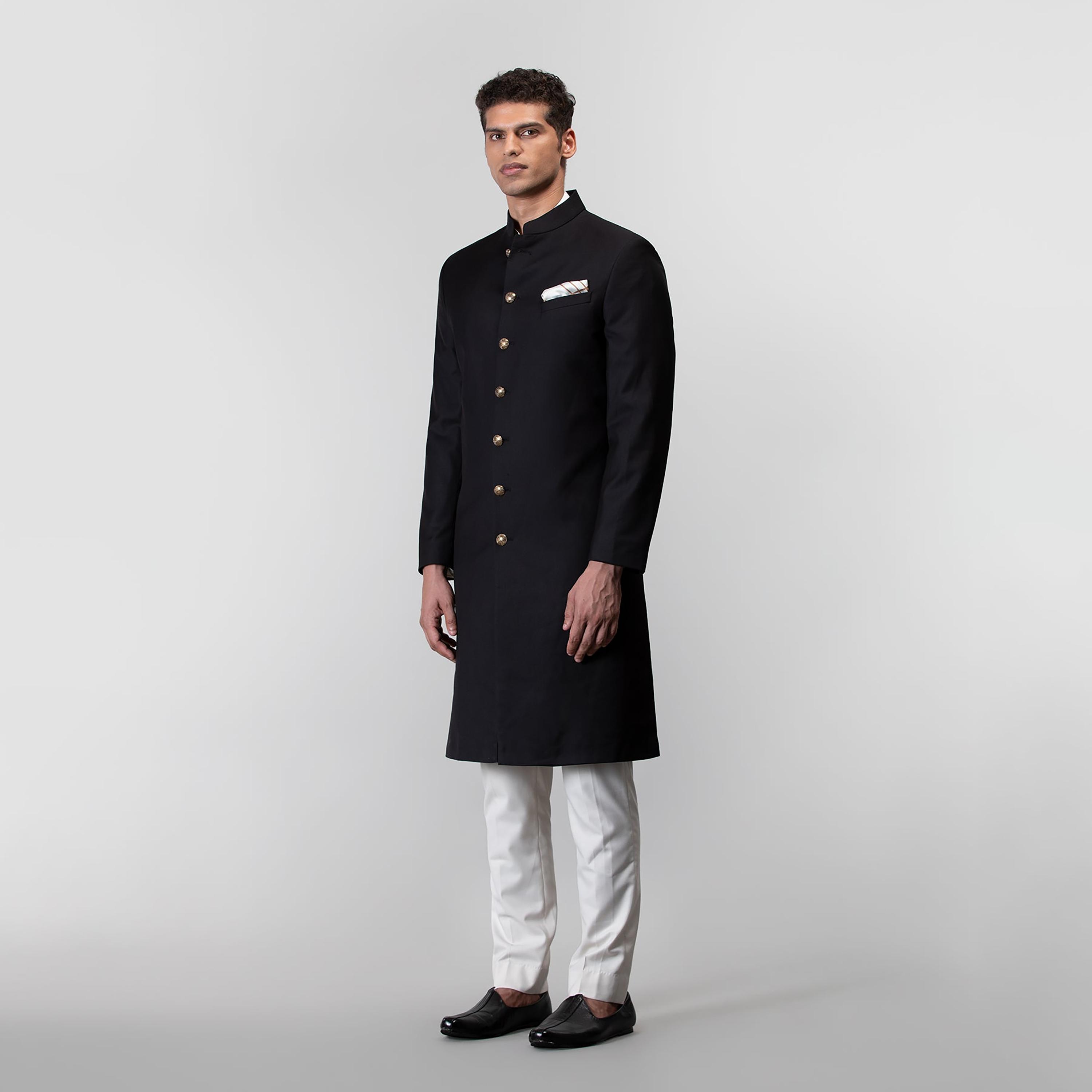 Suigarh Black Plain Festive Sherwani Set-men-clothing-ethnicwear-sherwani-image-2