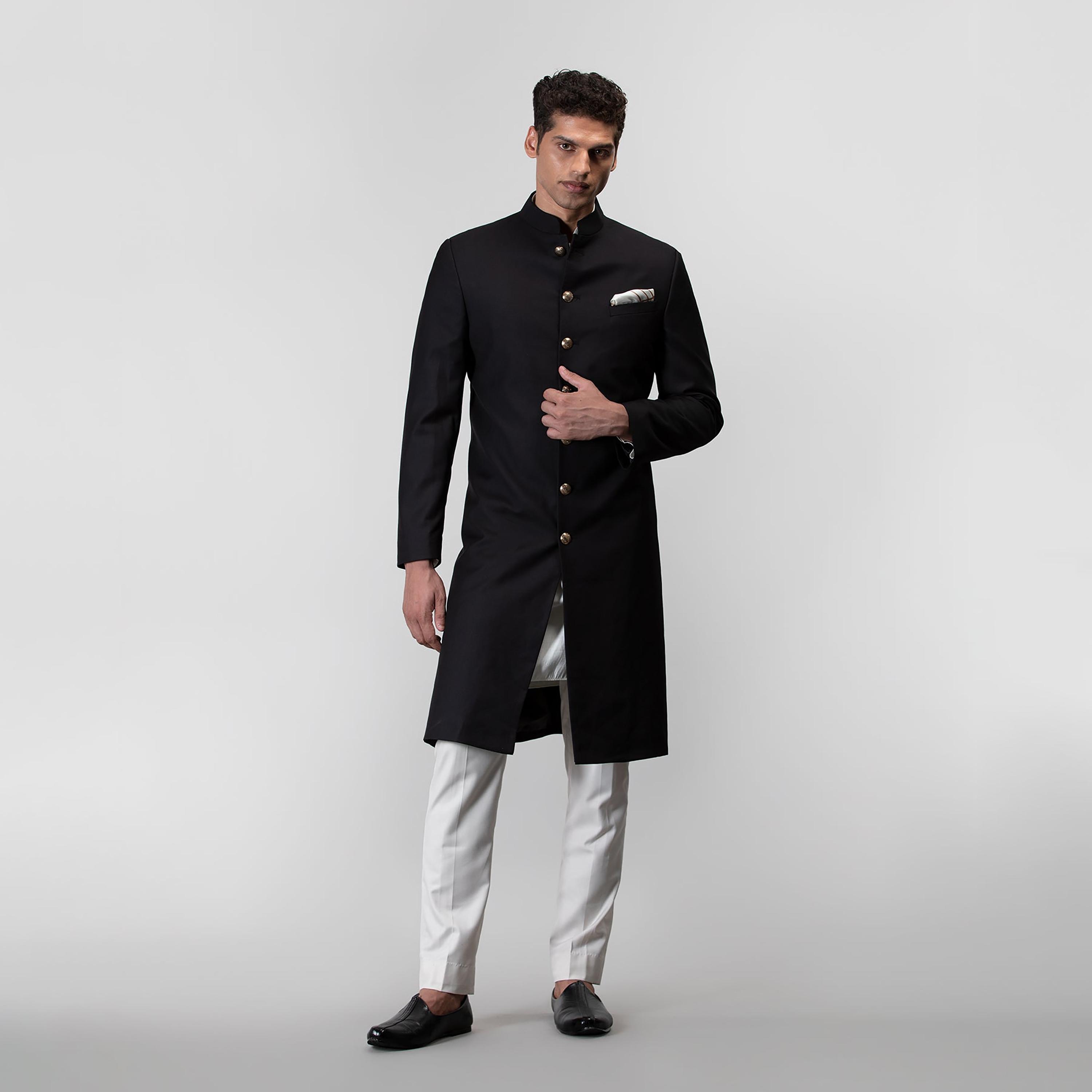Suigarh Black Plain Festive Sherwani Set-men-clothing-ethnicwear-sherwani-image-4