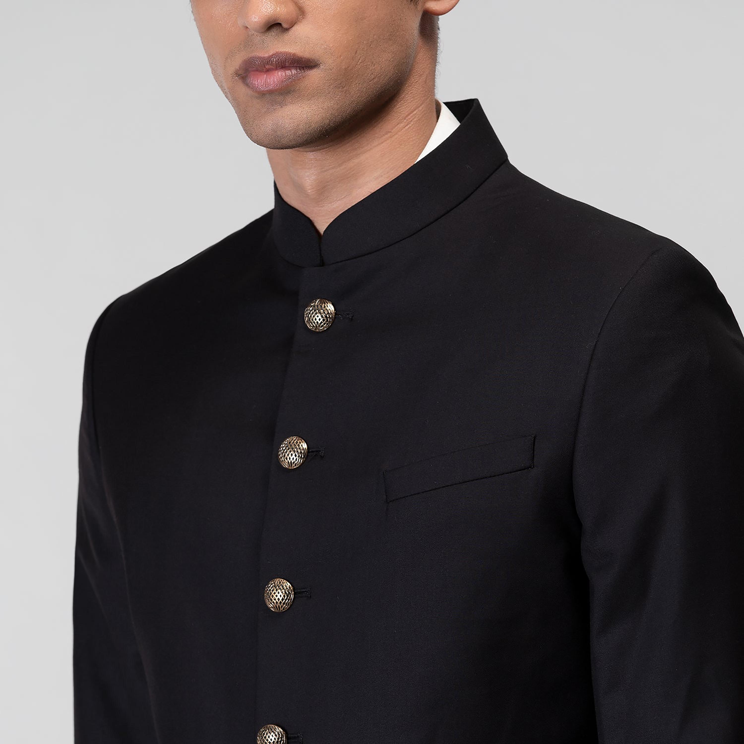 Suigarh Black Plain Festive Sherwani Set-men-clothing-ethnicwear-sherwani-image-5