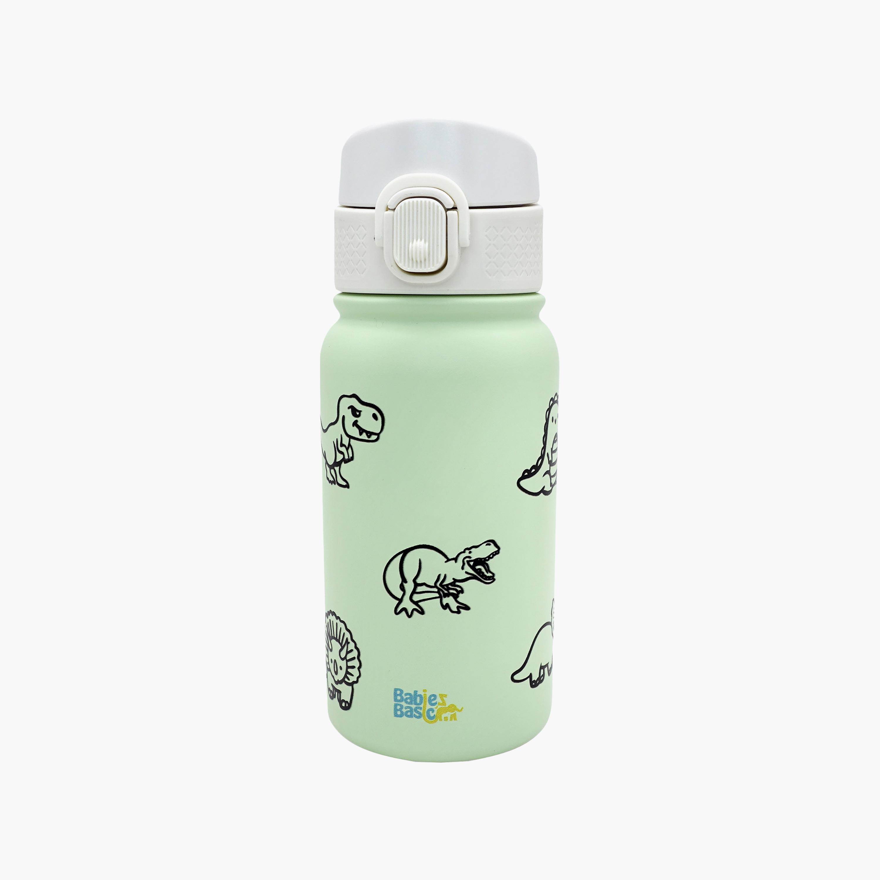 Babies Basic Dinosaur Insulated SS Water Bottle with Flip Straw Spout & Straw Cleaner - 350 ml-school-waterbottles-image-1