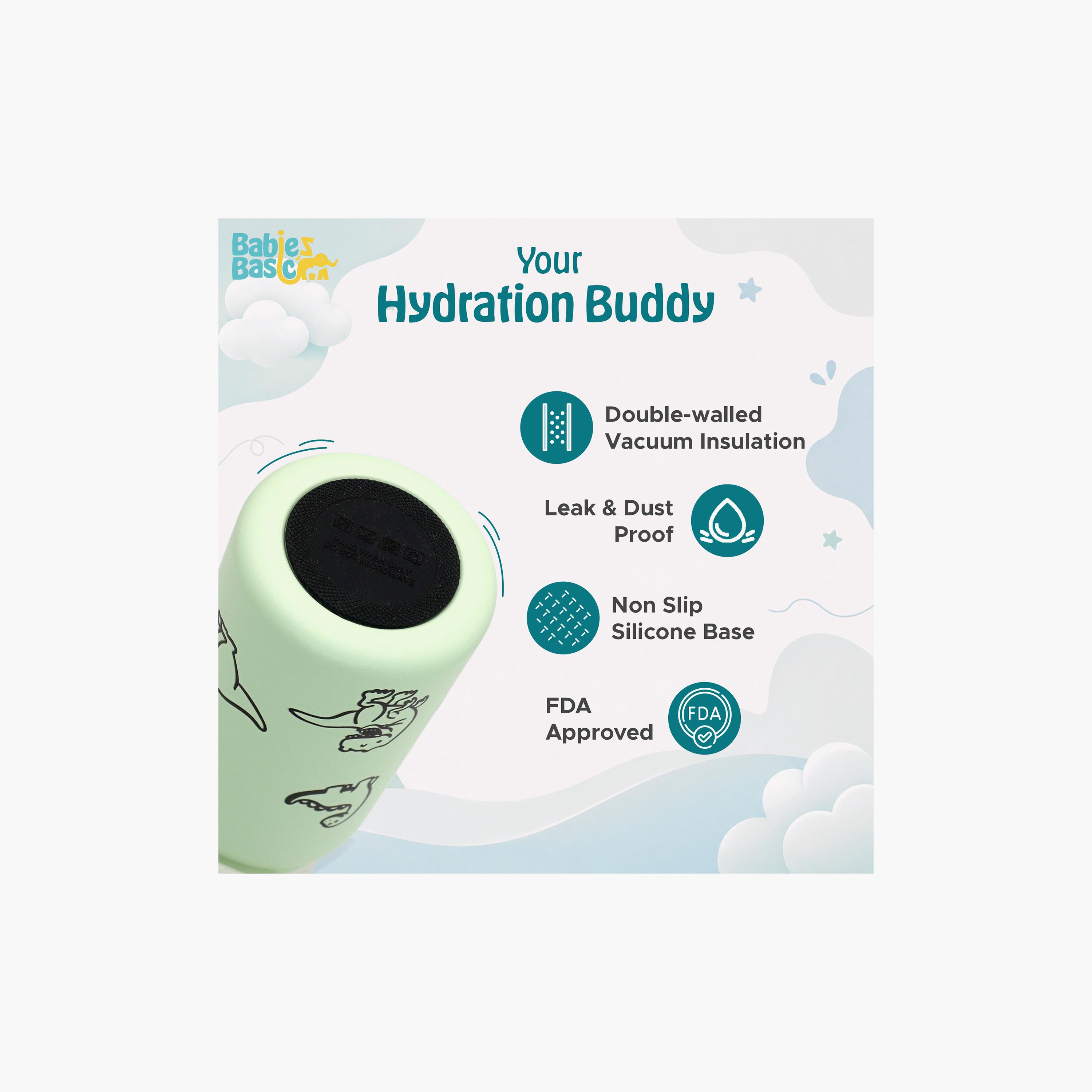 Babies Basic Dinosaur Insulated SS Water Bottle with Flip Straw Spout & Straw Cleaner - 350 ml-school-waterbottles-image-5