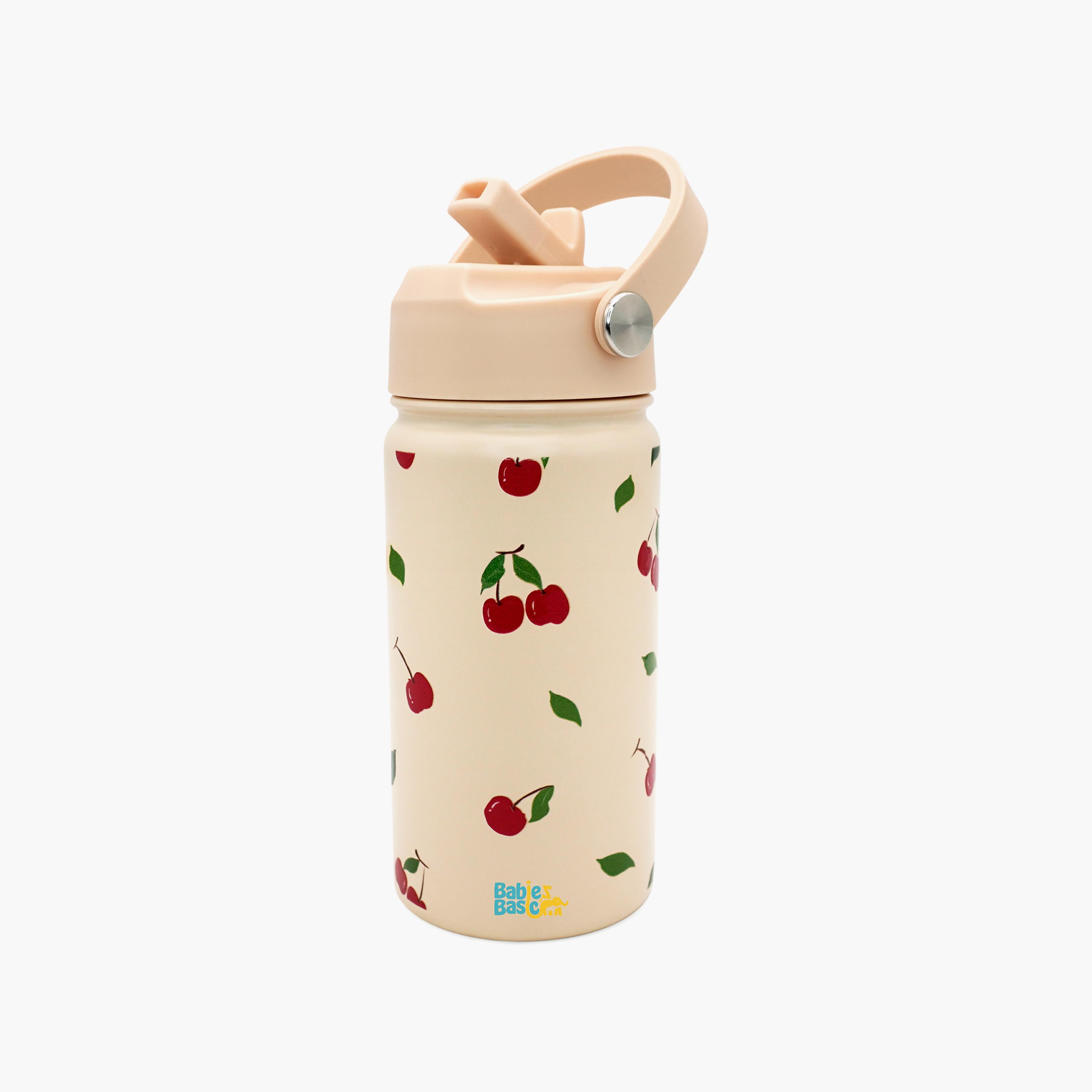 Babies Basic Fruit Insulated SS Water Bottle with Flip Straw Spout & Straw Cleaner - 400 ml-school-waterbottles-image-1