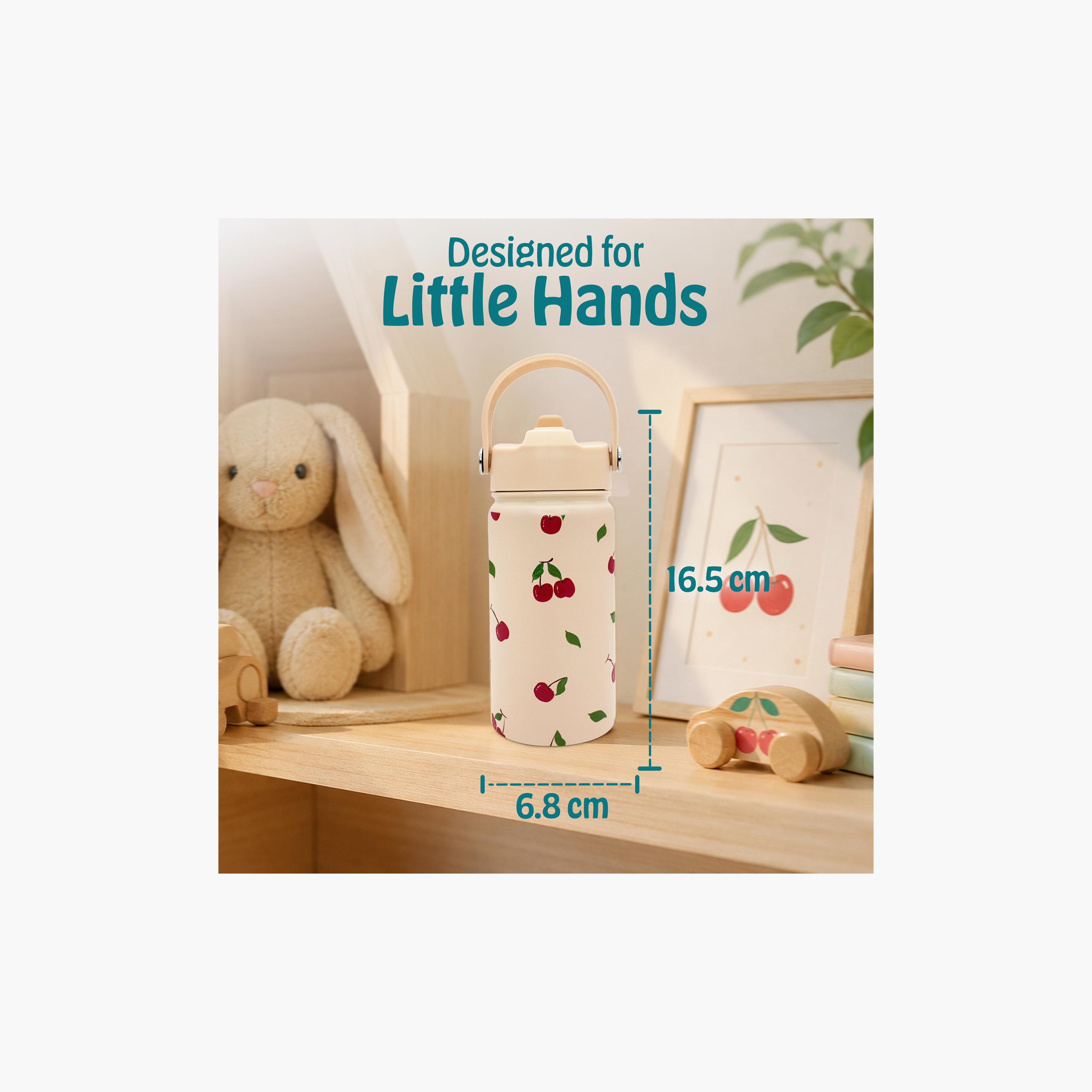 Babies Basic Fruit Insulated SS Water Bottle with Flip Straw Spout & Straw Cleaner - 400 ml-school-waterbottles-image-2