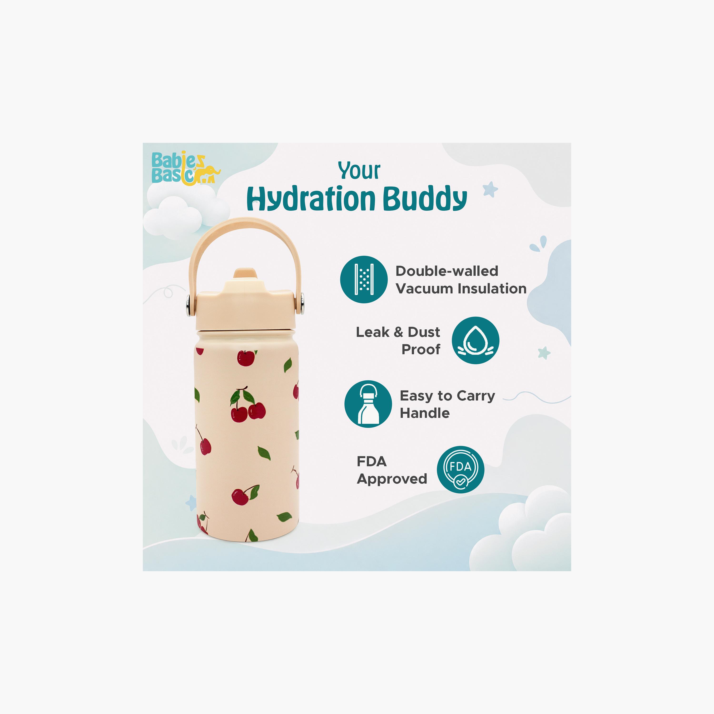 Babies Basic Fruit Insulated SS Water Bottle with Flip Straw Spout & Straw Cleaner - 400 ml-school-waterbottles-image-5