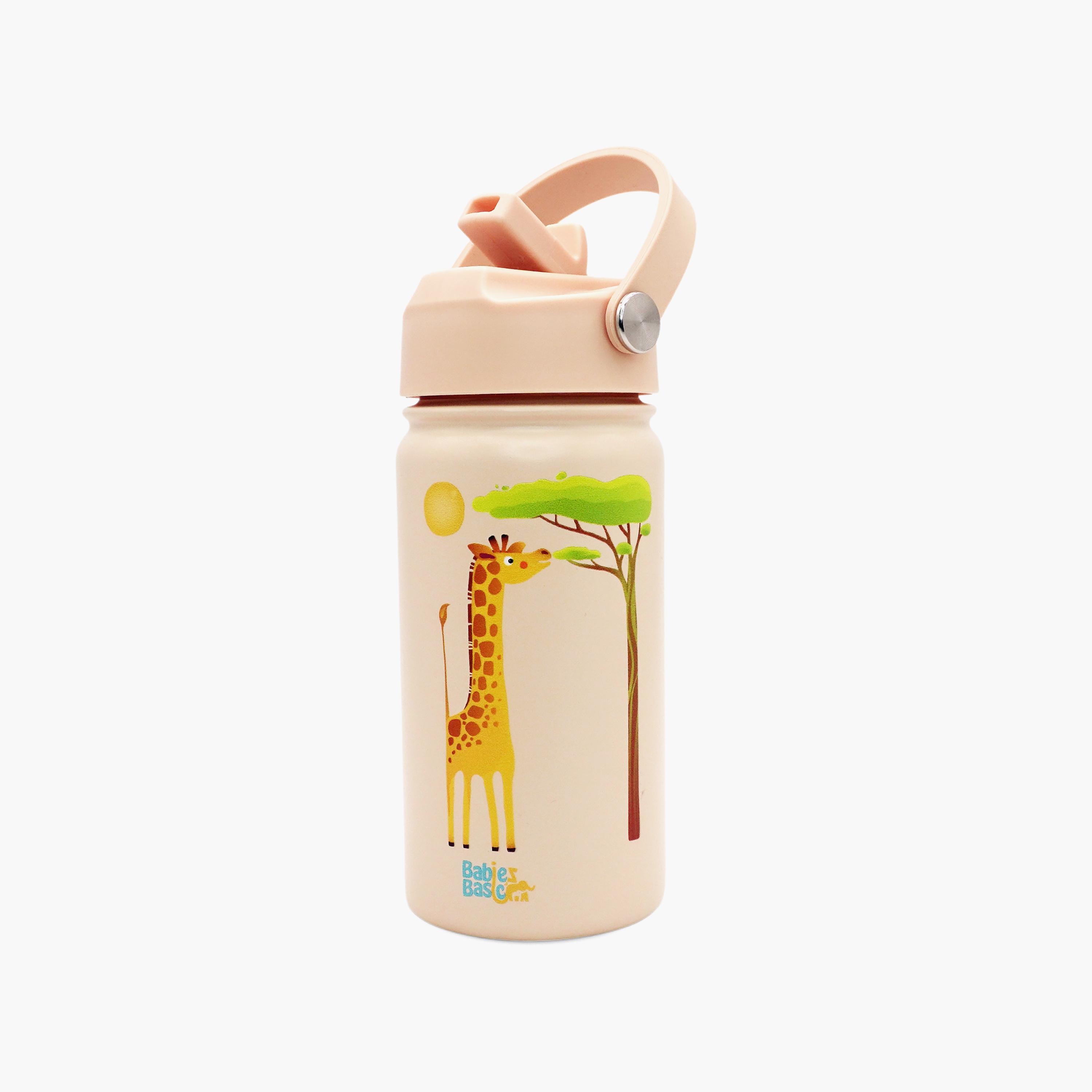 Babies Basic Giraffe Insulated SS Water Bottle with Flip Straw Spout & Straw Cleaner - 400 ml-school-waterbottles-image-1