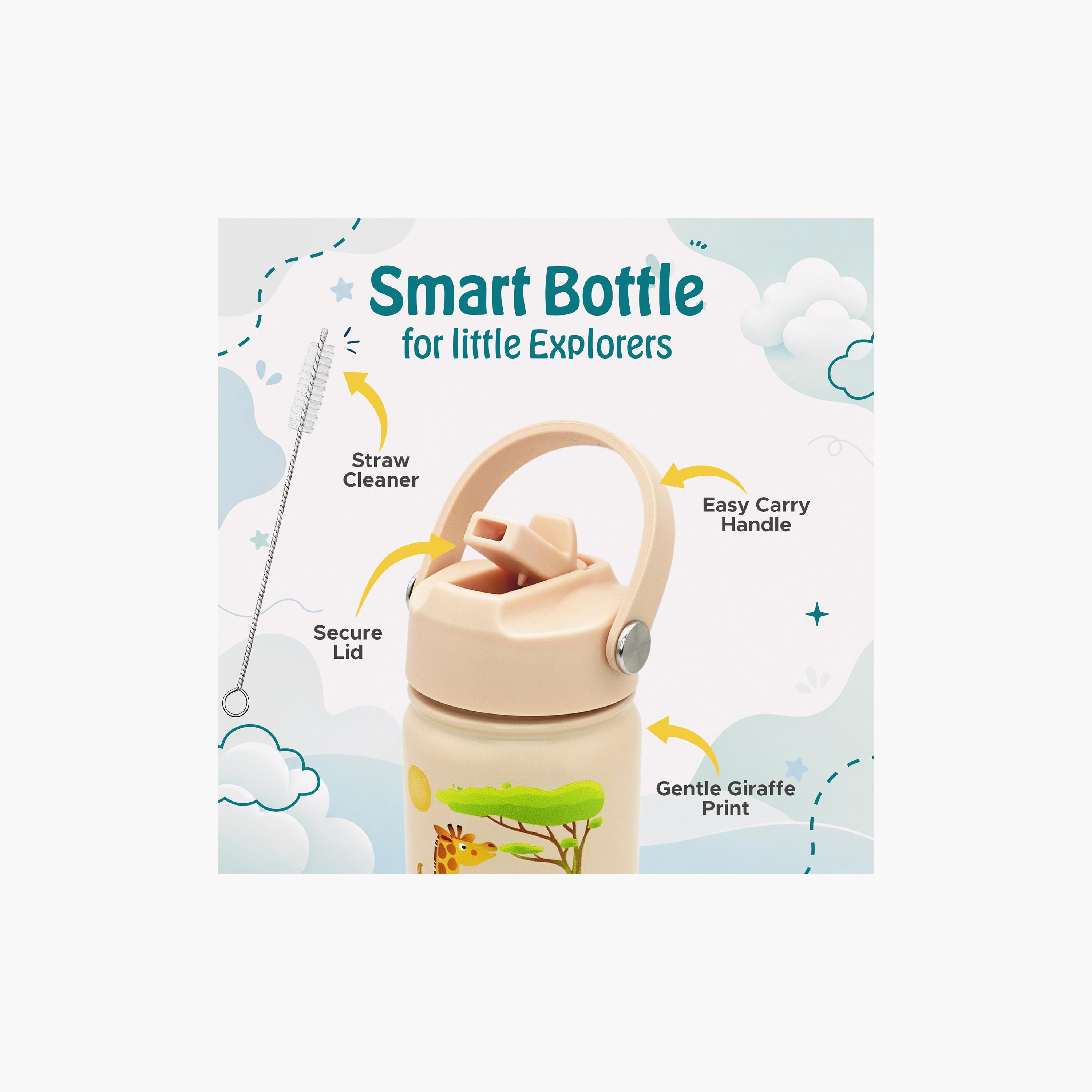 Babies Basic Giraffe Insulated SS Water Bottle with Flip Straw Spout & Straw Cleaner - 400 ml-school-waterbottles-image-4