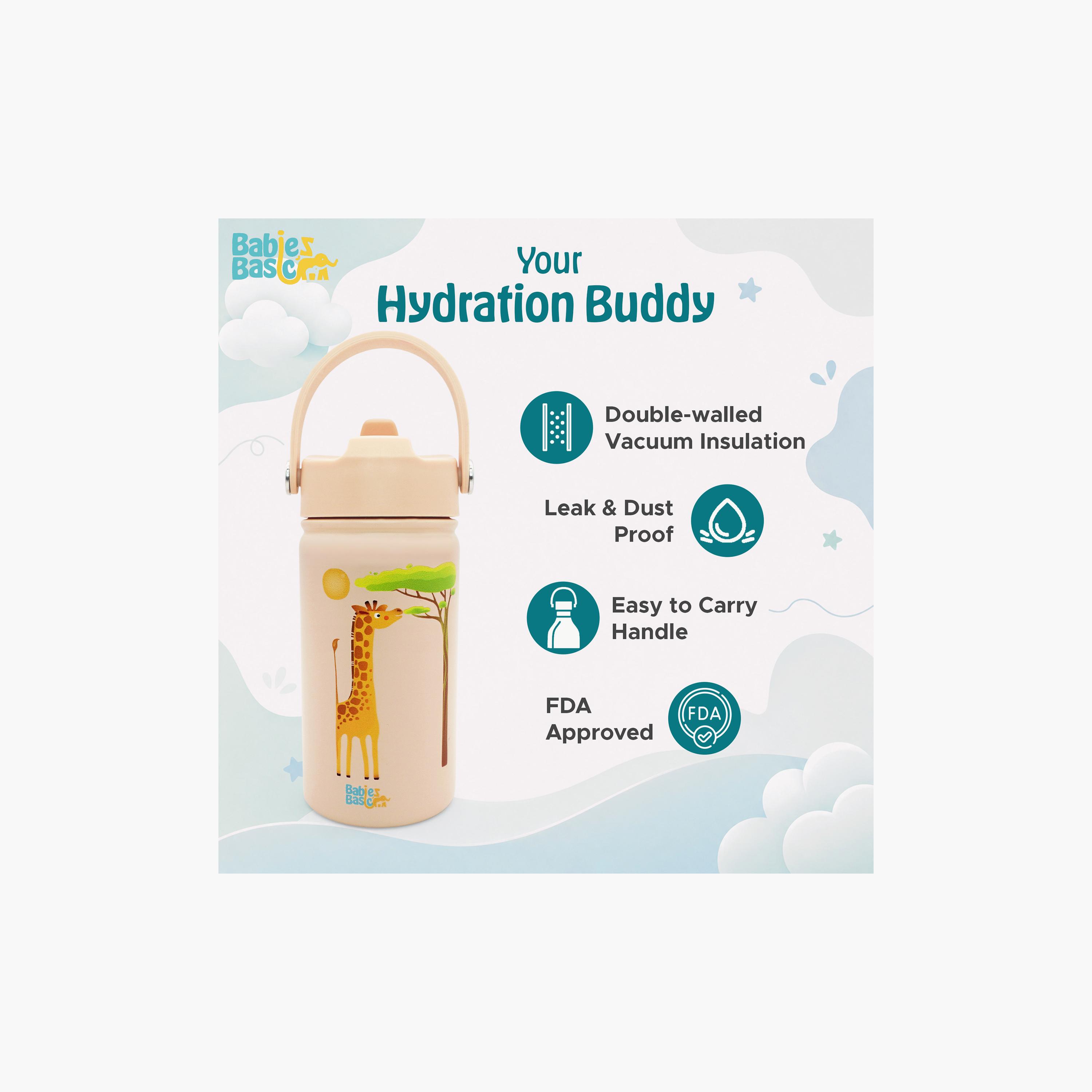 Babies Basic Giraffe Insulated SS Water Bottle with Flip Straw Spout & Straw Cleaner - 400 ml-school-waterbottles-image-5