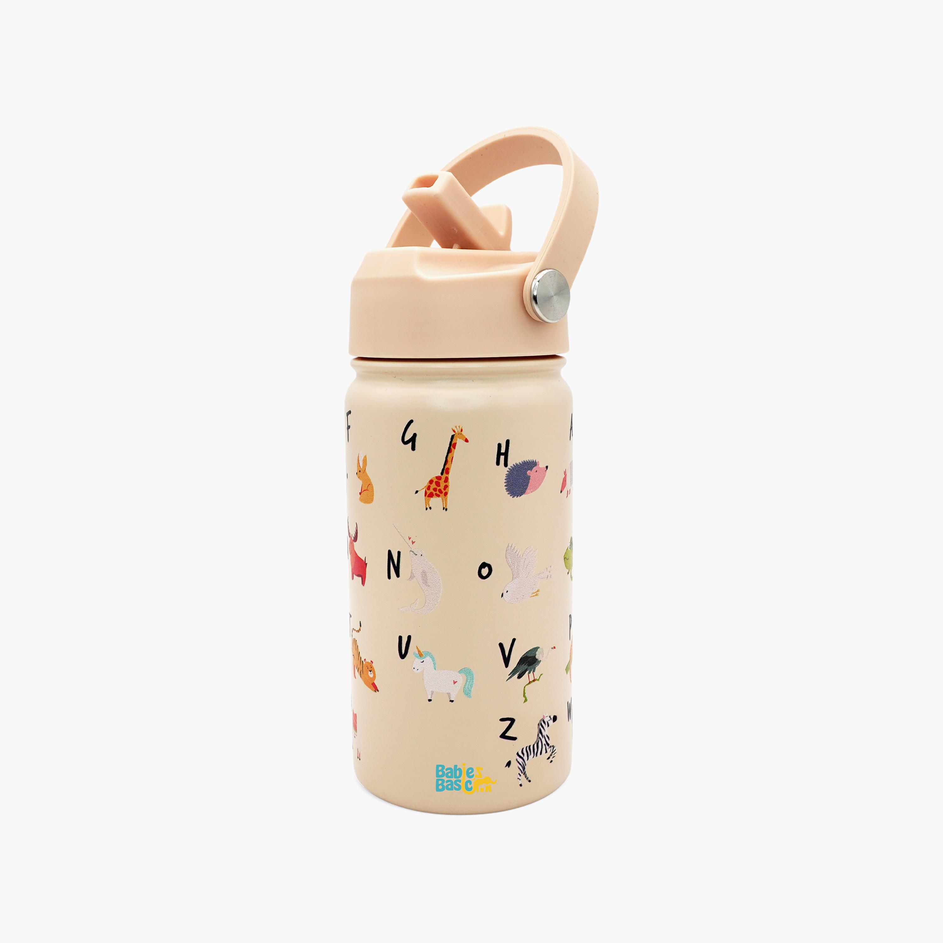 Babies Basic Animals Insulated SS Water Bottle with Flip Straw Spout & Straw Cleaner - 400 ml-school-waterbottles-image-1
