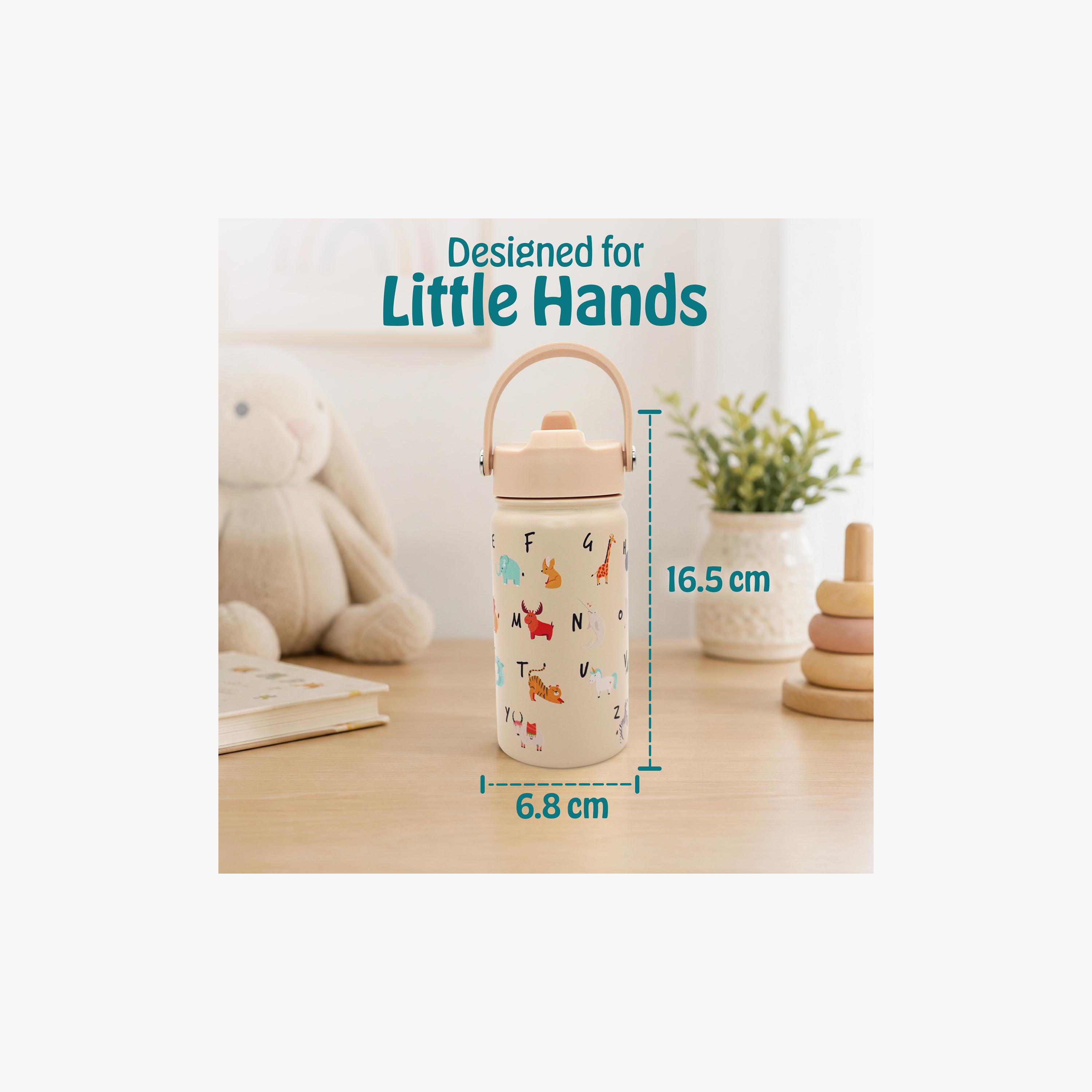 Babies Basic Animals Insulated SS Water Bottle with Flip Straw Spout & Straw Cleaner - 400 ml-school-waterbottles-image-2