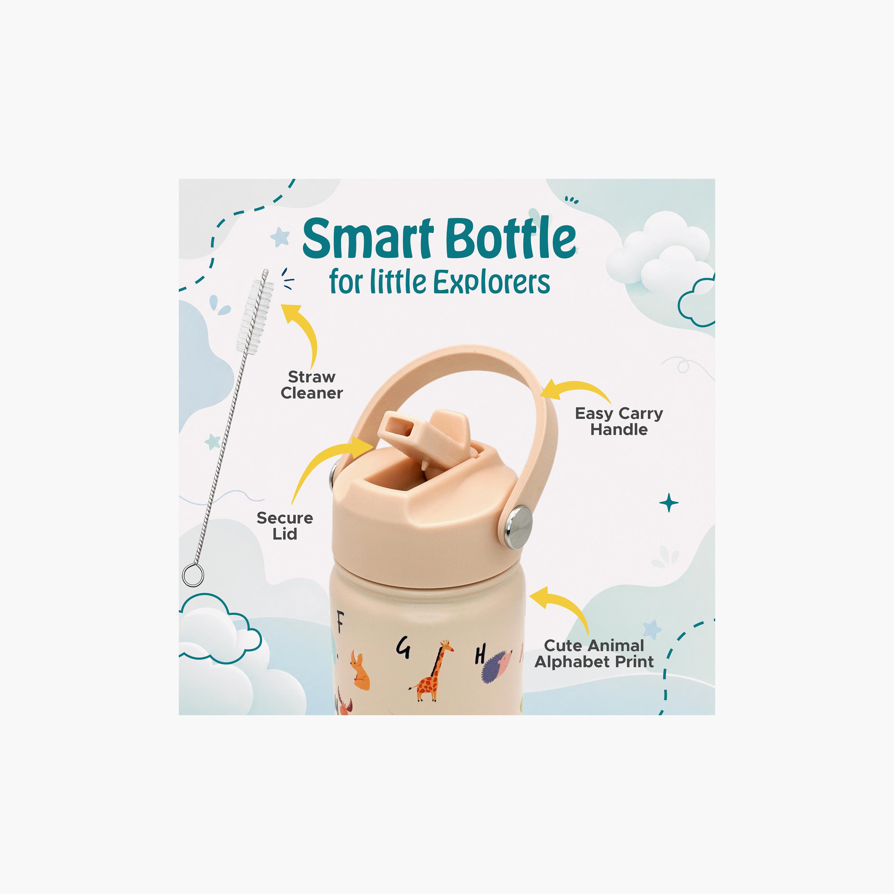Babies Basic Animals Insulated SS Water Bottle with Flip Straw Spout & Straw Cleaner - 400 ml-school-waterbottles-image-4