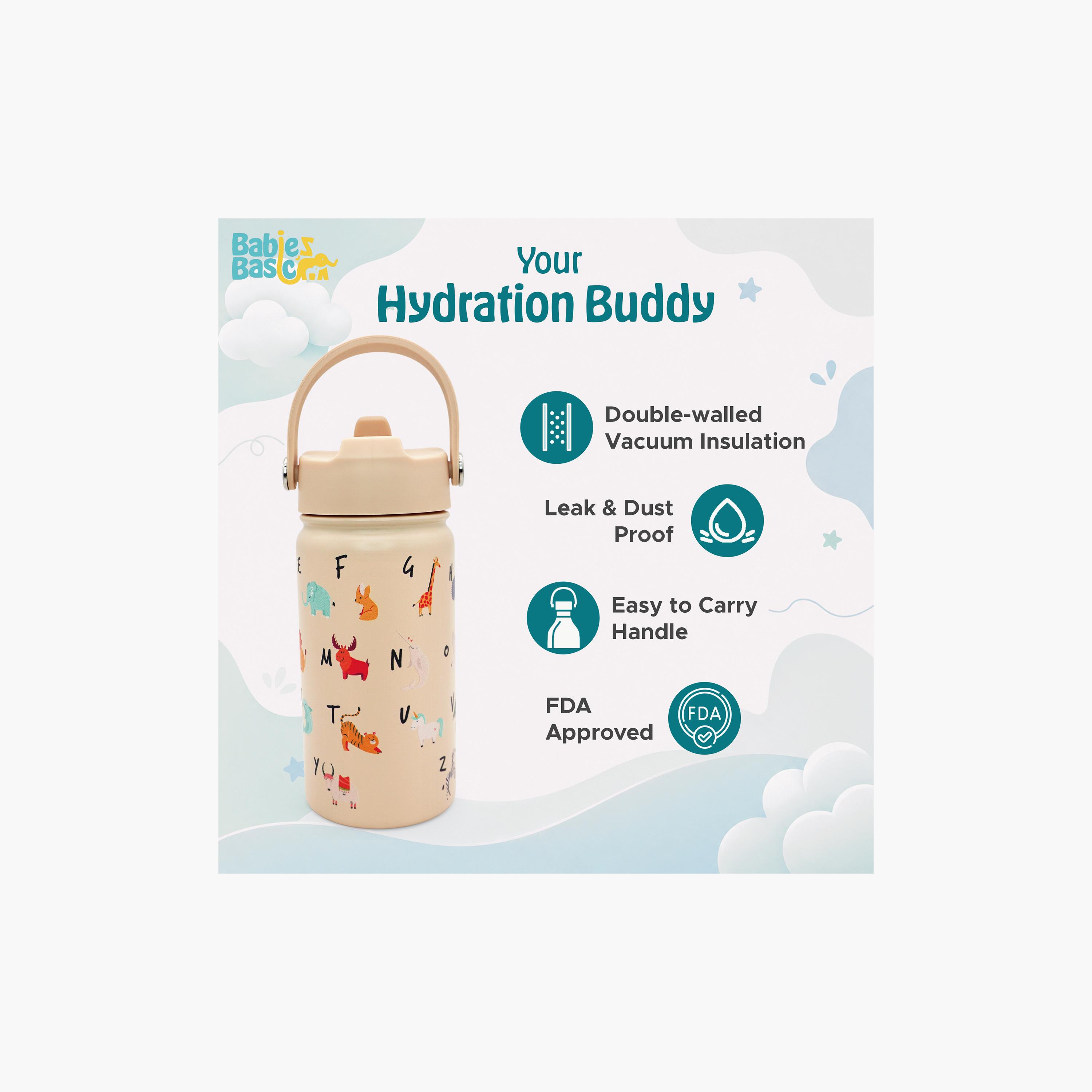 Babies Basic Animals Insulated SS Water Bottle with Flip Straw Spout & Straw Cleaner - 400 ml-school-waterbottles-image-5