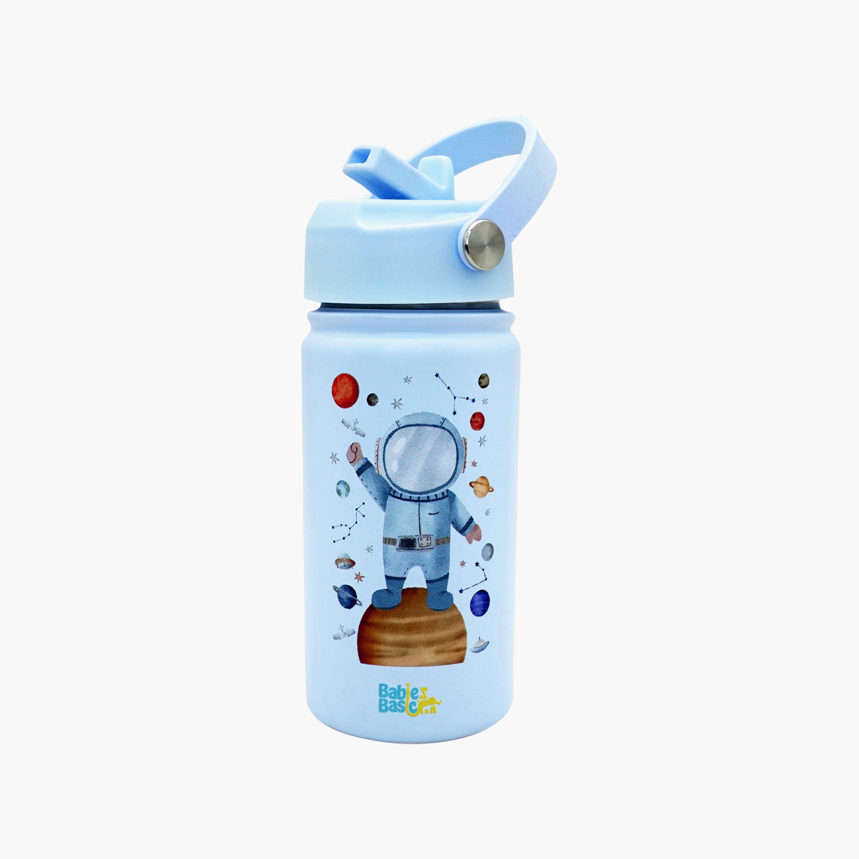 Babies Basic Astronaut Insulated SS Water Bottle with Flip Straw Spout & Straw Cleaner - 400 ml-school-waterbottles-image-1