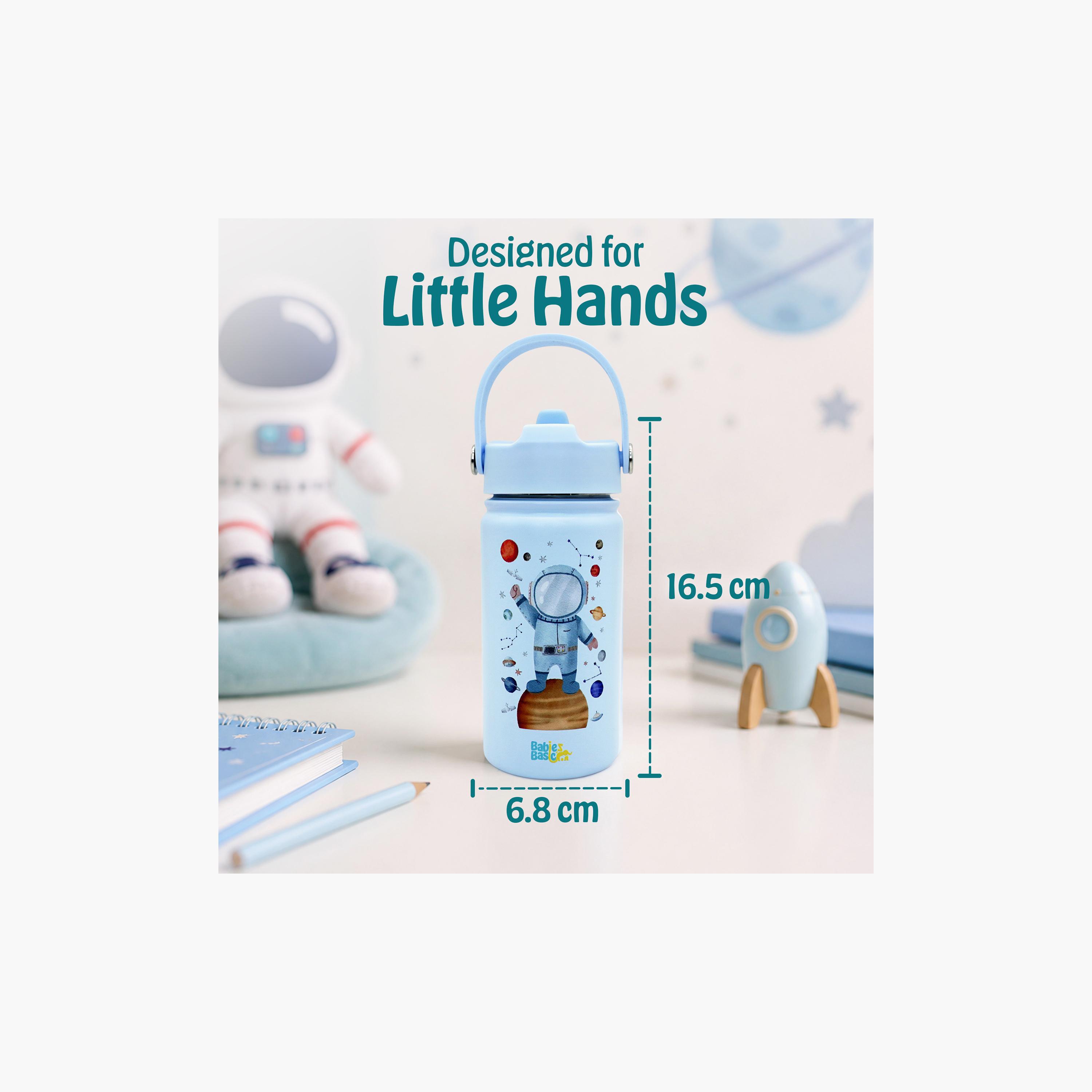 Babies Basic Astronaut Insulated SS Water Bottle with Flip Straw Spout & Straw Cleaner - 400 ml-school-waterbottles-image-2