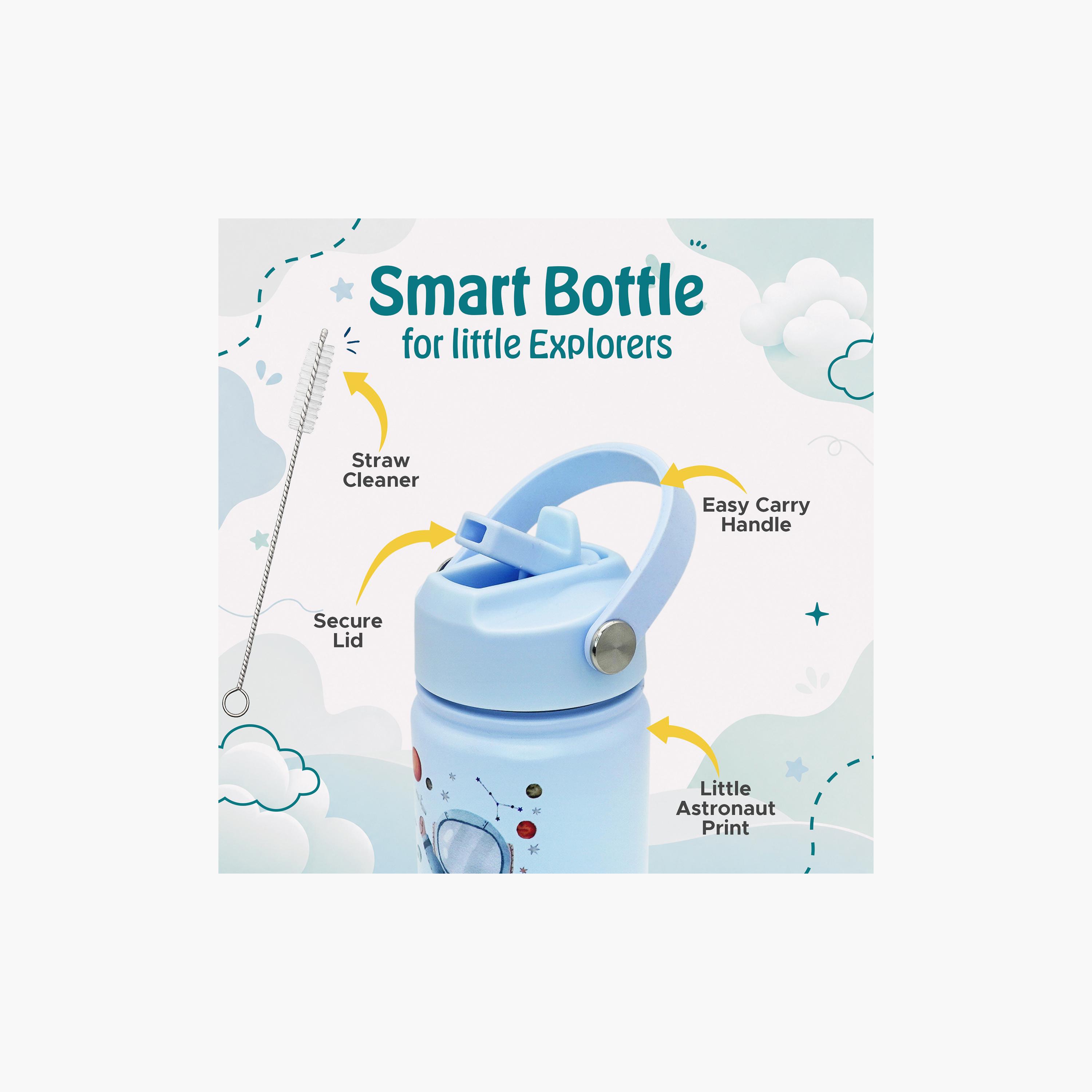 Babies Basic Astronaut Insulated SS Water Bottle with Flip Straw Spout & Straw Cleaner - 400 ml-school-waterbottles-image-4