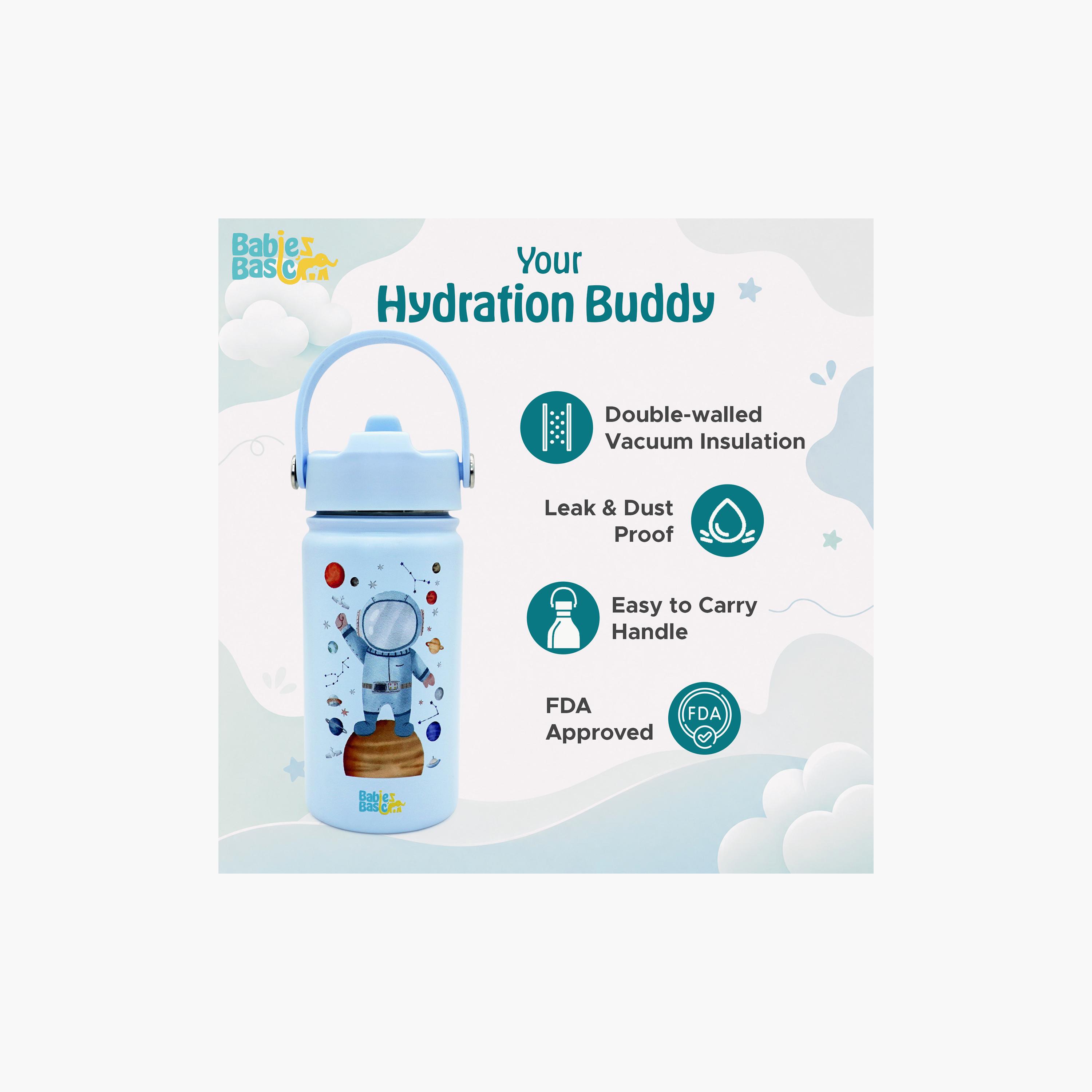 Babies Basic Astronaut Insulated SS Water Bottle with Flip Straw Spout & Straw Cleaner - 400 ml-school-waterbottles-image-5