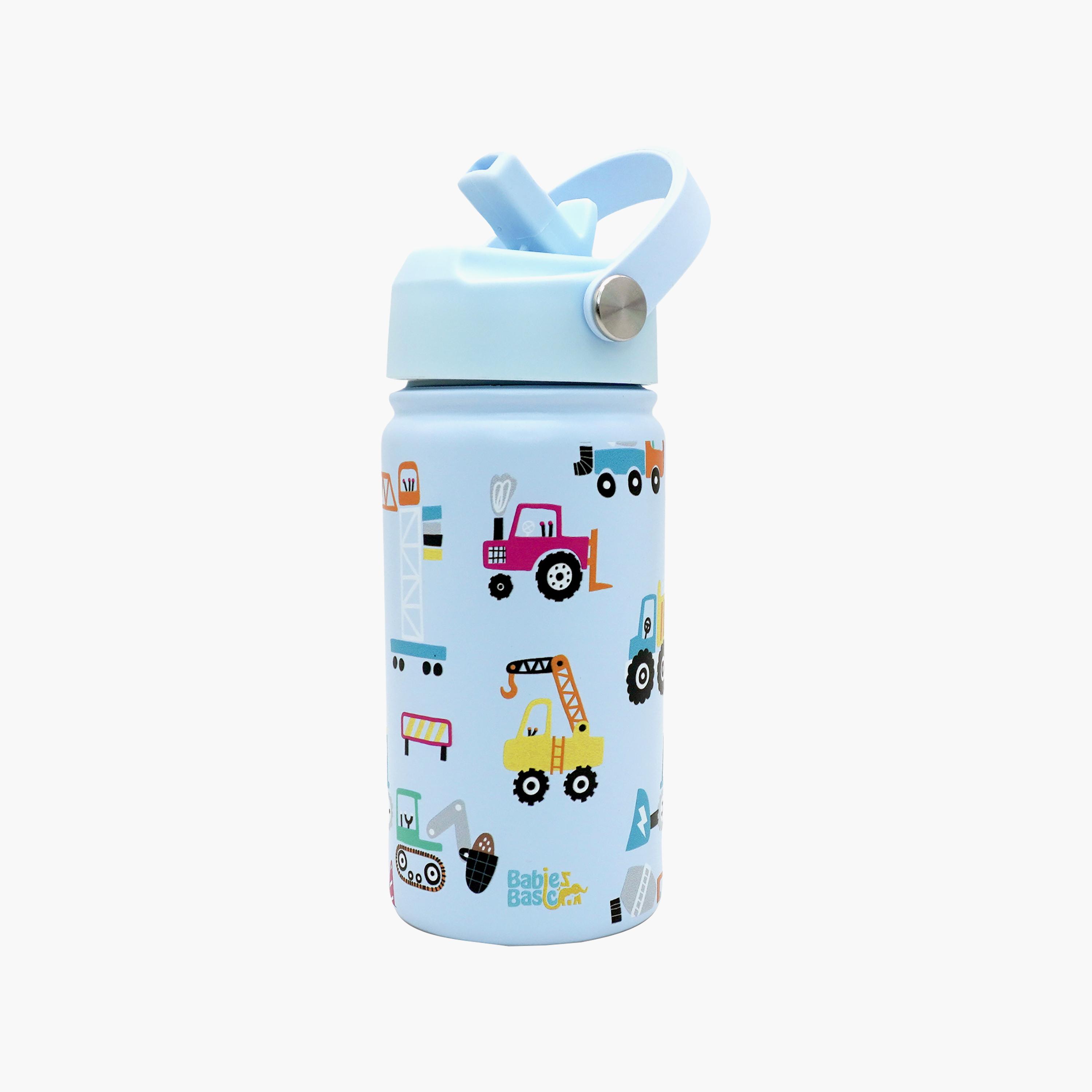 Babies Basic Vehicles Insulated SS Water Bottle with Flip Straw Spout & Straw Cleaner - 400 ml-school-waterbottles-image-1