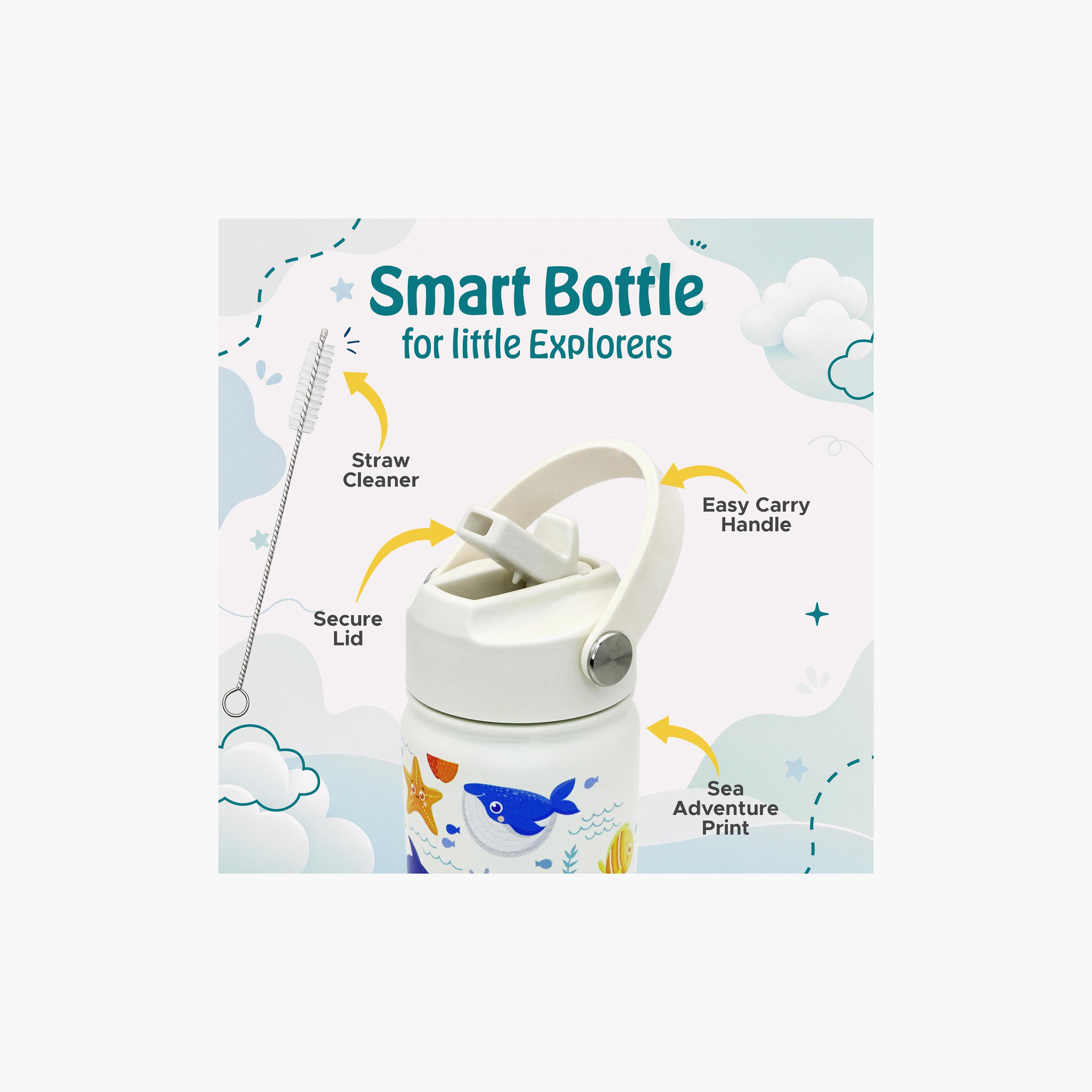 Babies Basic Fish Insulated SS Water Bottle with Flip Straw Spout & Straw Cleaner - 400 ml-school-waterbottles-image-4