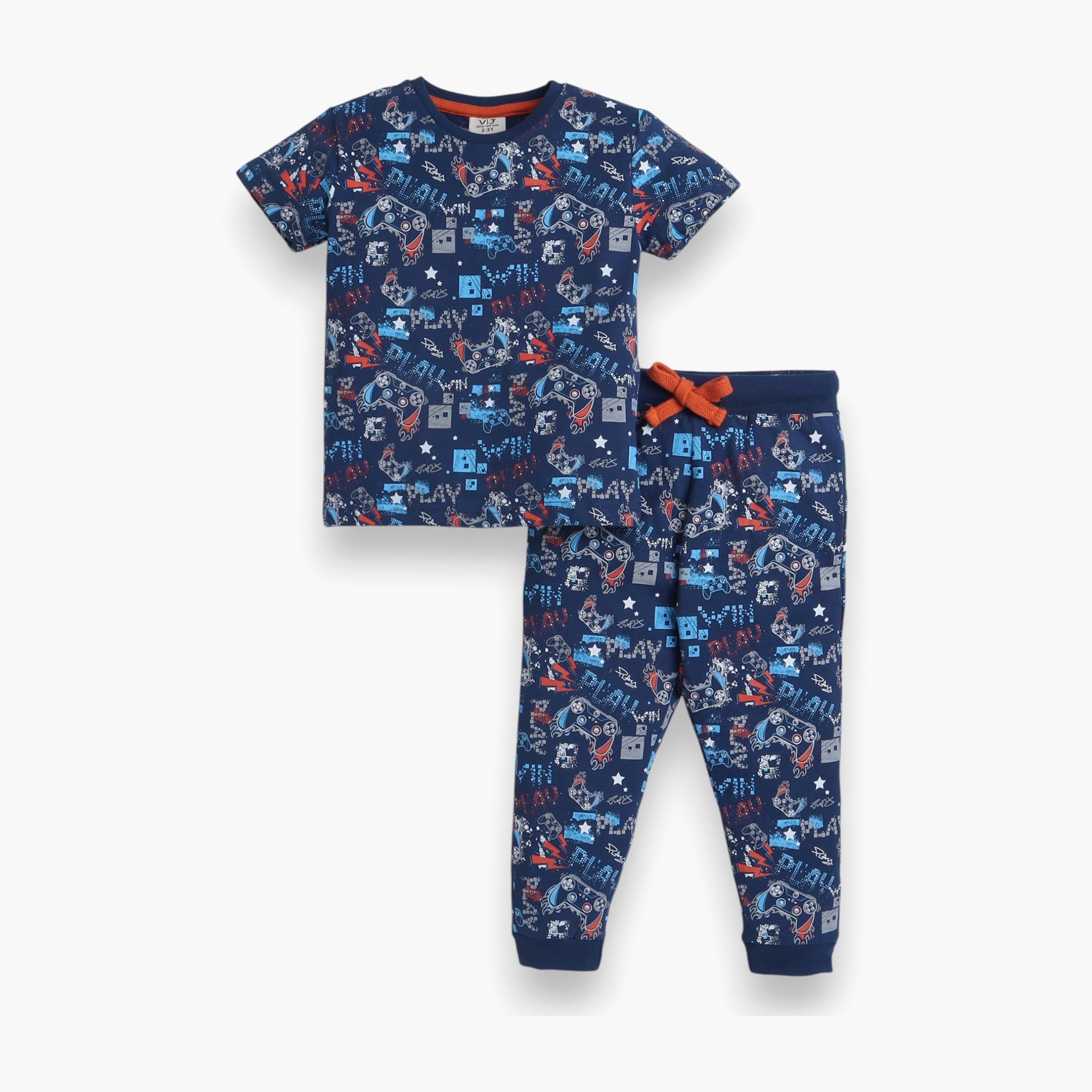 Victor and Jane 2-Piece Printed Short Sleeves T-Shirt with Joggers-boys-clothing-nightwear-image-1