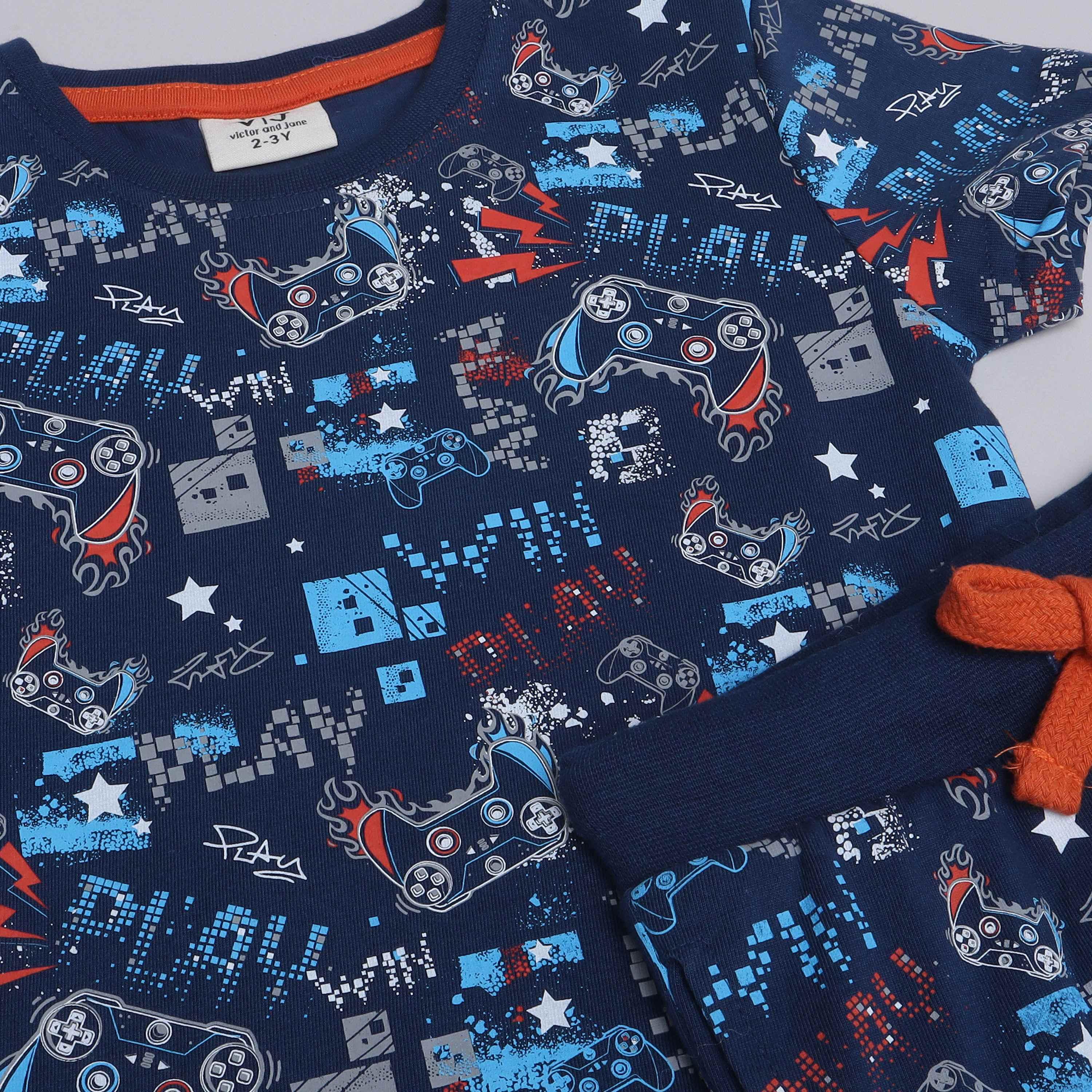 Victor and Jane 2-Piece Printed Short Sleeves T-Shirt with Joggers-boys-clothing-nightwear-image-2
