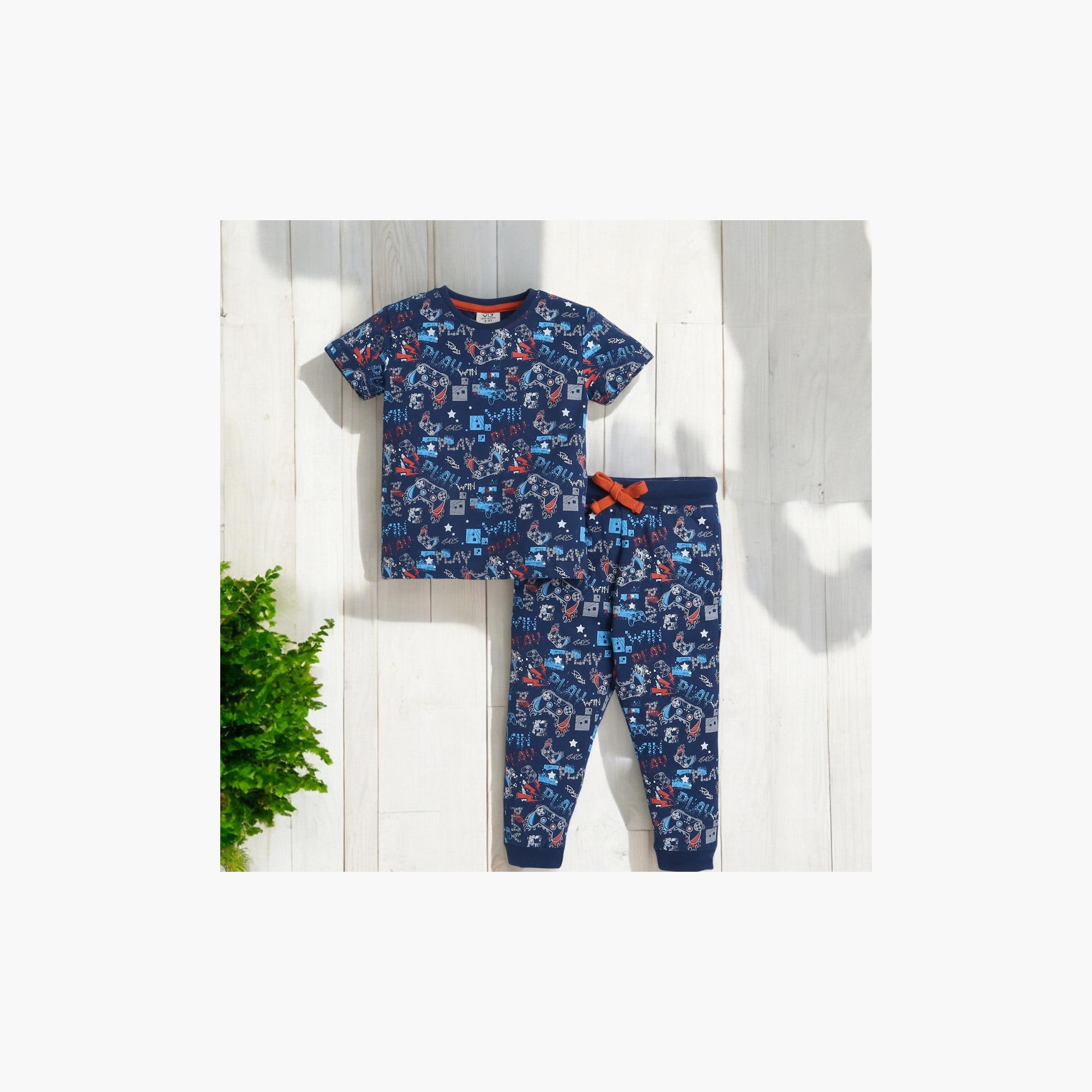 Victor and Jane 2-Piece Printed Short Sleeves T-Shirt with Joggers-boys-clothing-nightwear-image-5