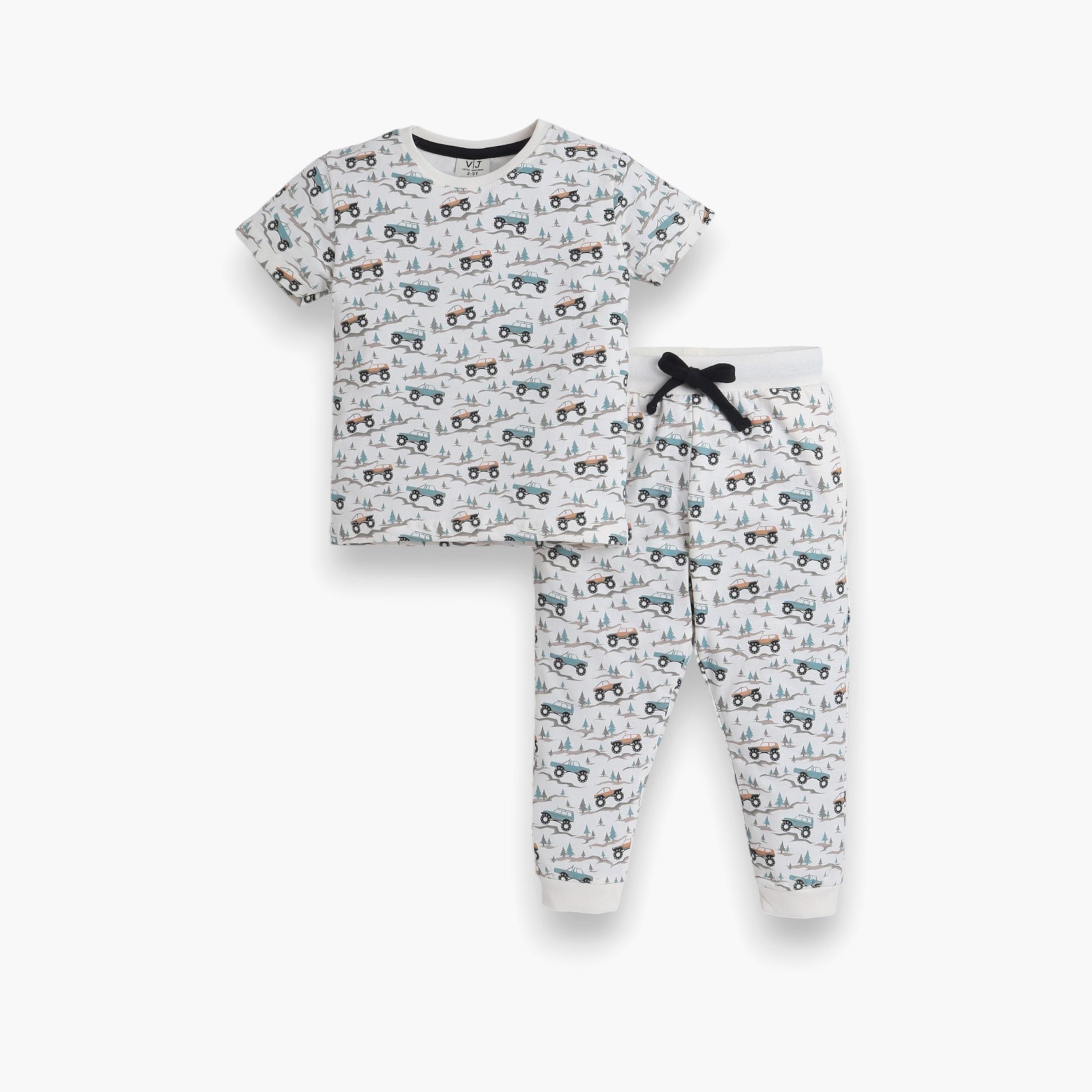 تي شيرت مطبوع بأكمام قصيرة مكون من قطعتين مع بنطال رياضي من فيكتور اند جين-boys-clothing-nightwear-image-1