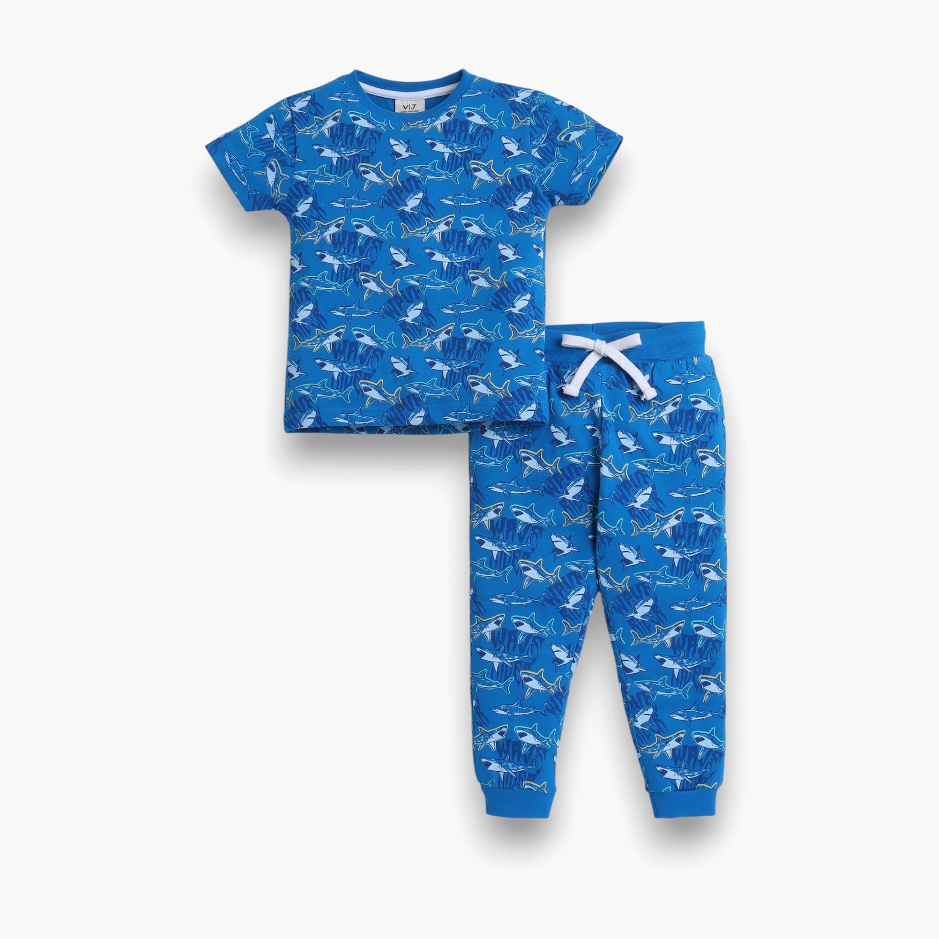 Victor and Jane 2-Piece Printed Short Sleeves T-Shirt with Joggers-boys-clothing-nightwear-image-1